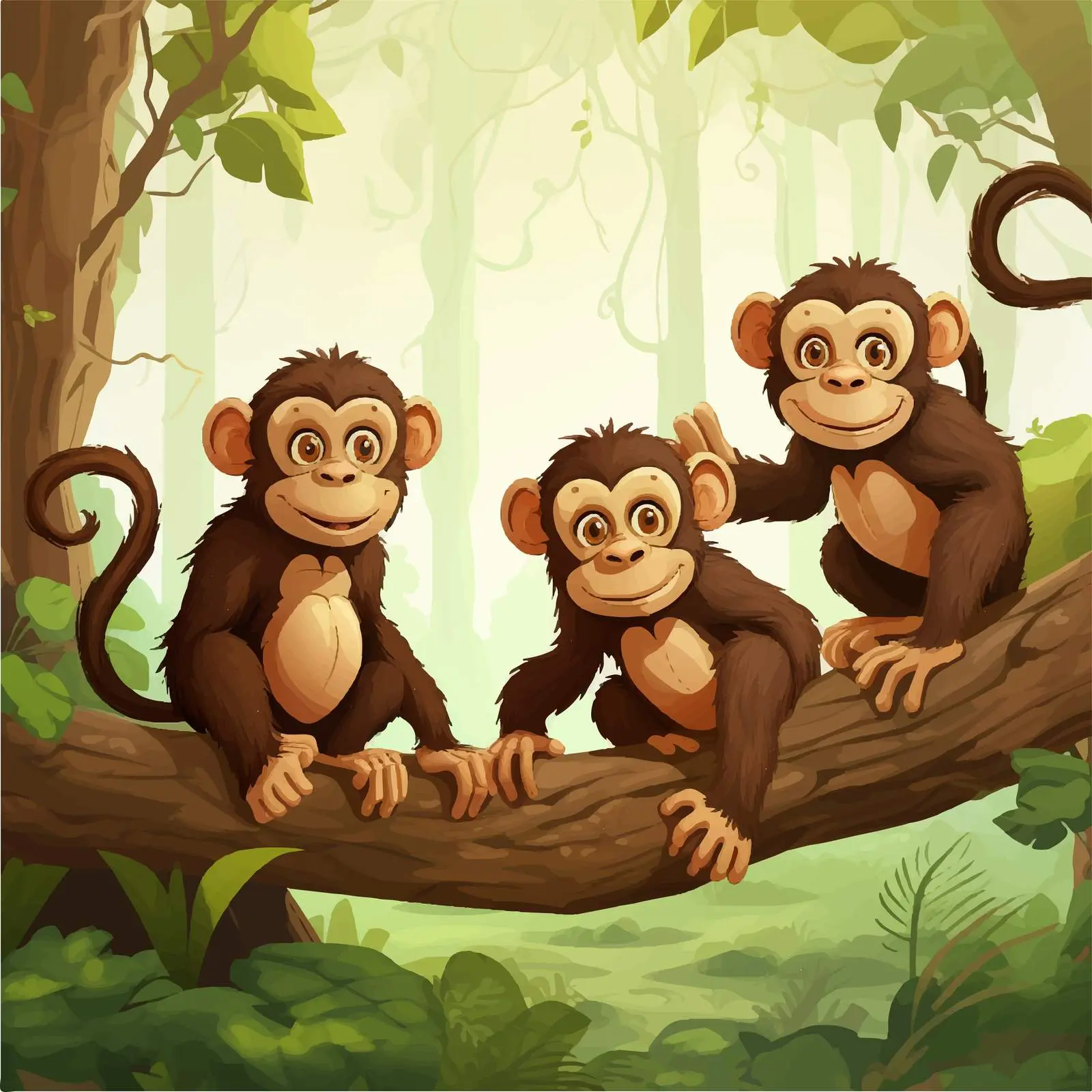 Monkeys Playing in the Forest Vector Illustration — free download from Dotvec
