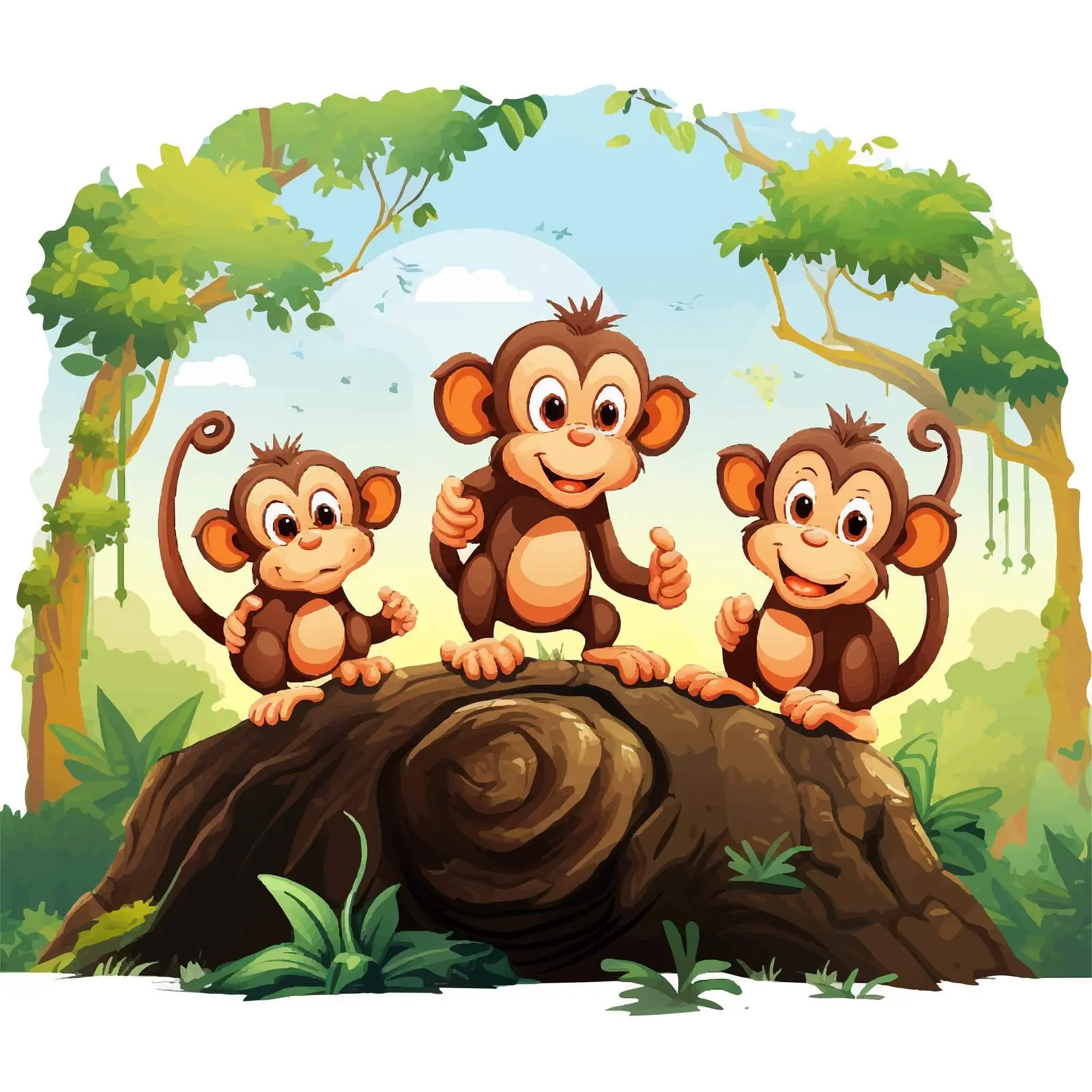 Monkeys Playing in the Forest Vector Illustration – free cute monkeys image from Dotvec