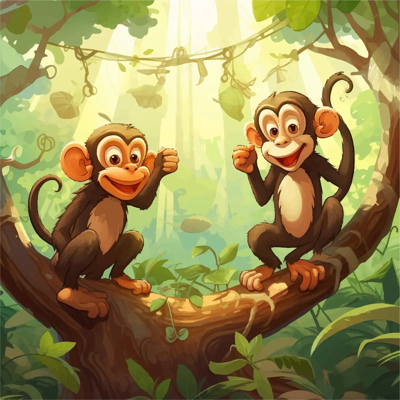 Monkeys Playing in the Forest Vector Illustration — free download from Dotvec