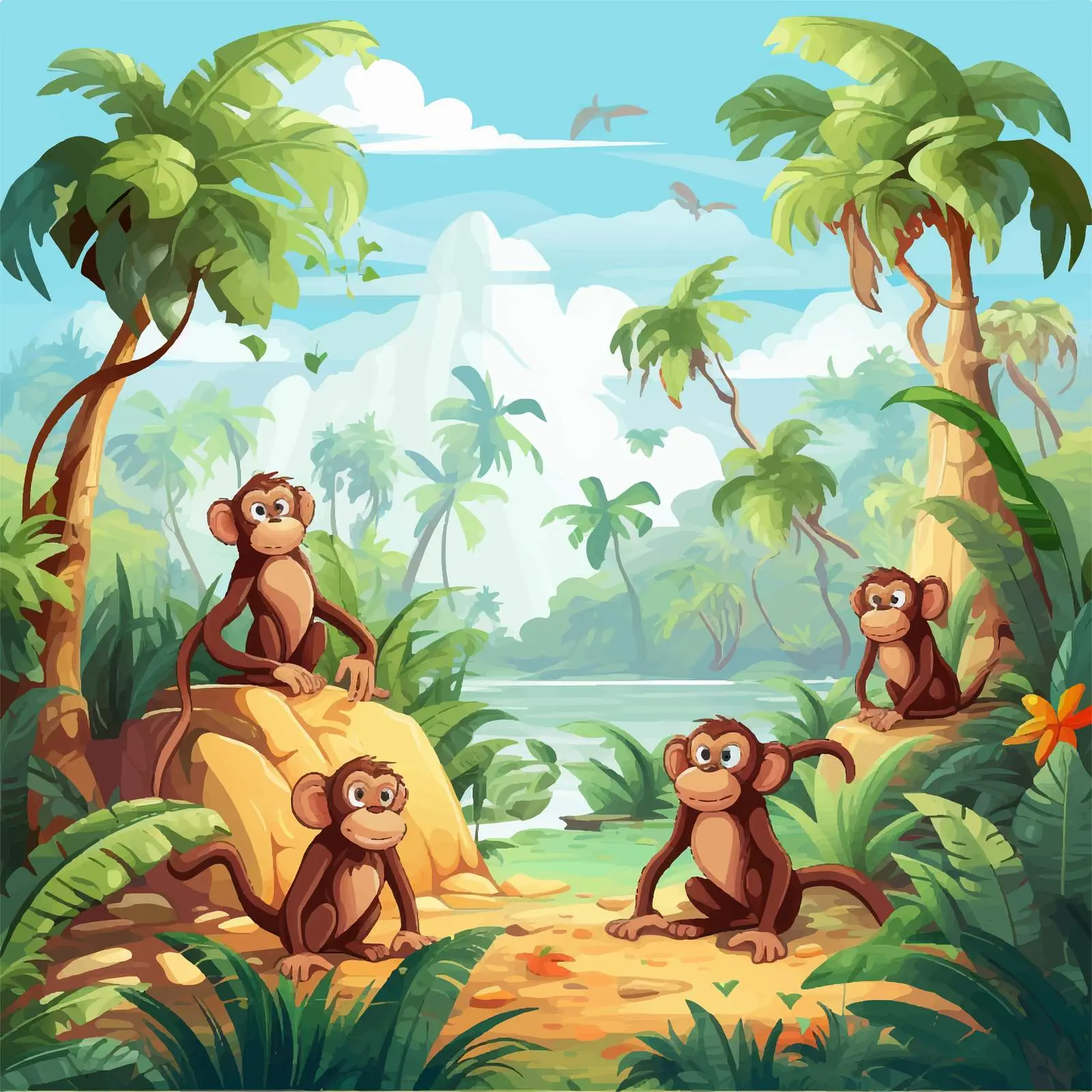 Monkeys Playing in the Jungle Vector Illustration – free funny monkeys image from Dotvec