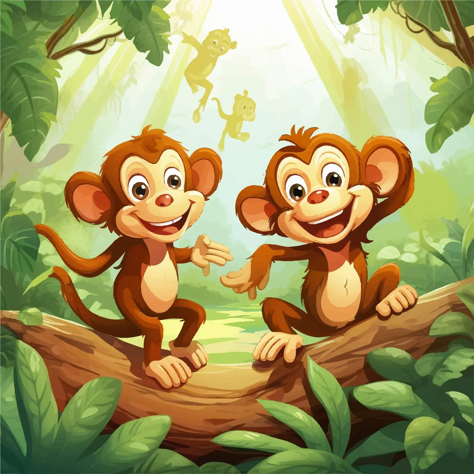 Monkeys Playing in the Jungle Vector Illustration — free download from Dotvec