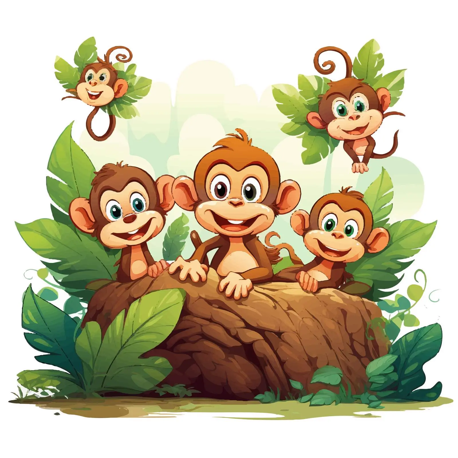 Monkeys Playing in Jungle Vector Illustration – free funny monkeys image from Dotvec