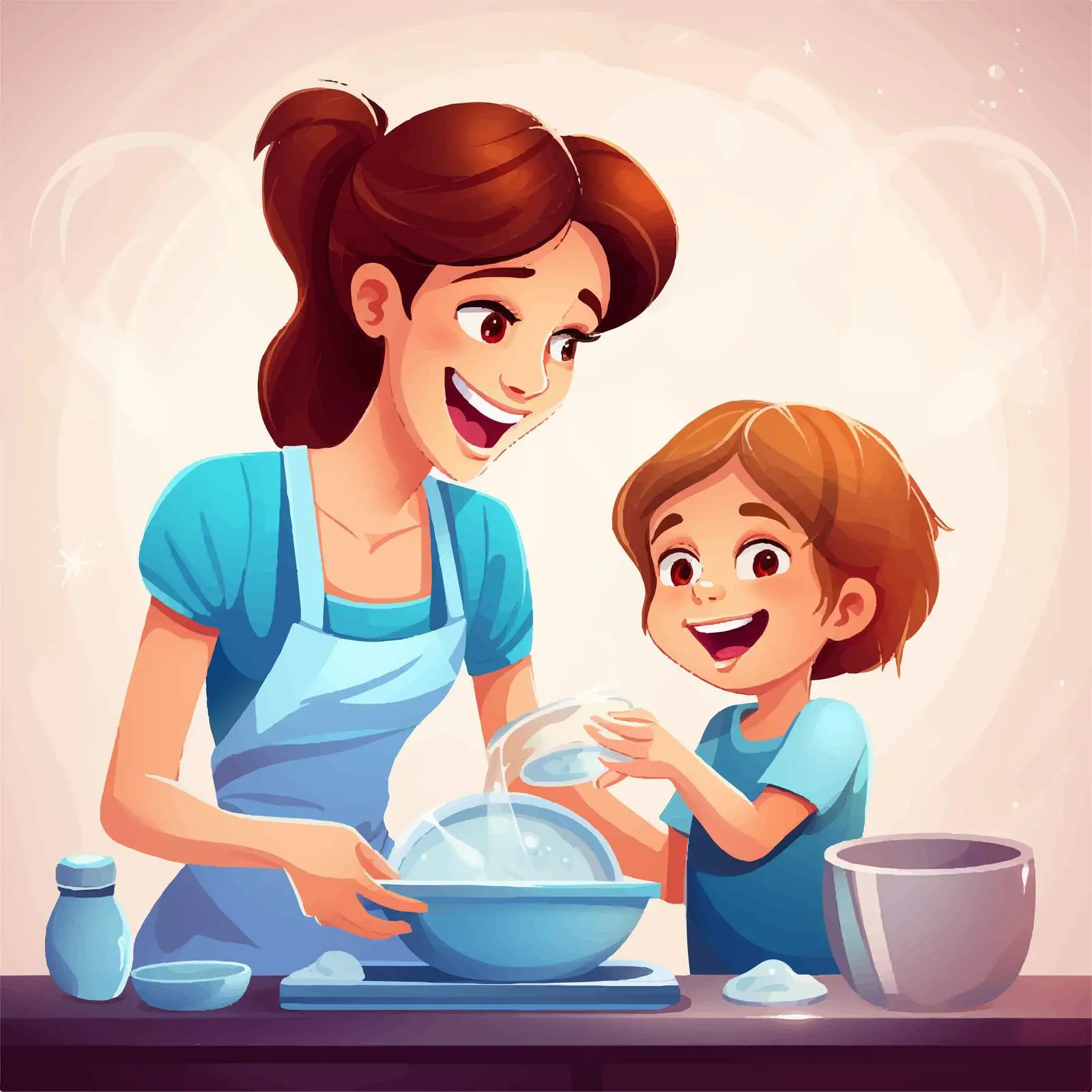 Mother and Daughter Washing Dishes Vector — free download from Dotvec