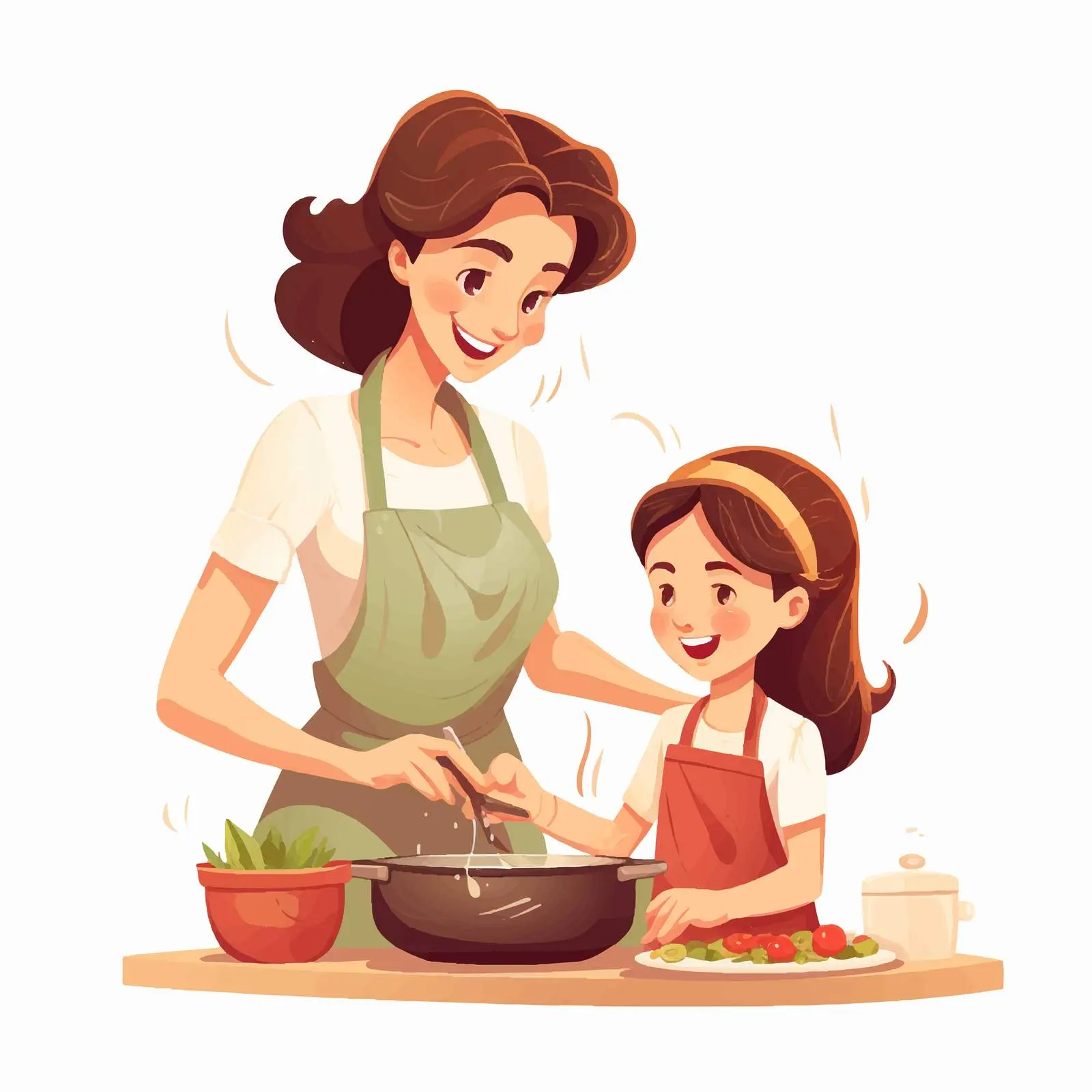 Mother and Daughter Cooking Together Illustration — free download from Dotvec