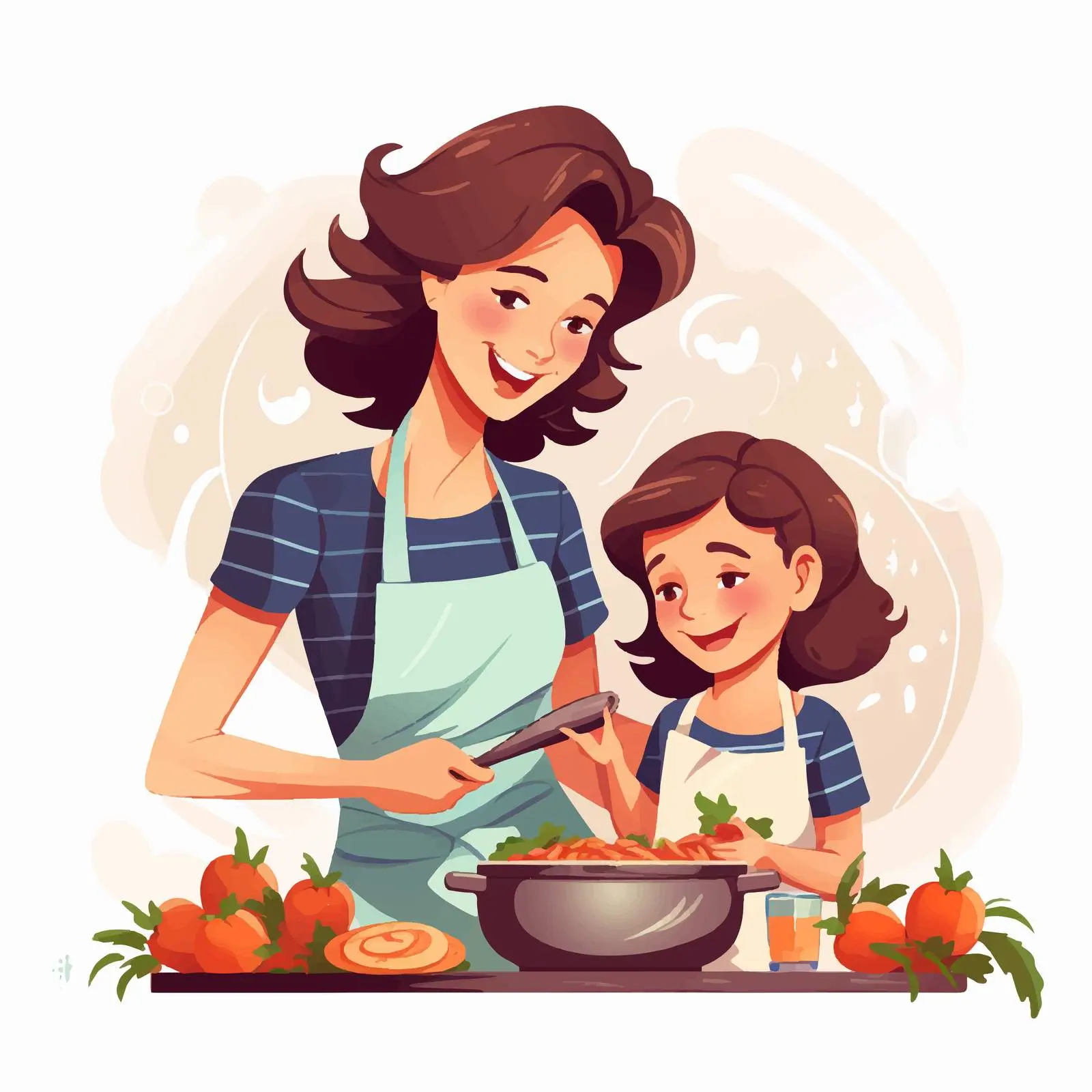 Mother Cooking with Daughter Vector Illustration — free download from Dotvec