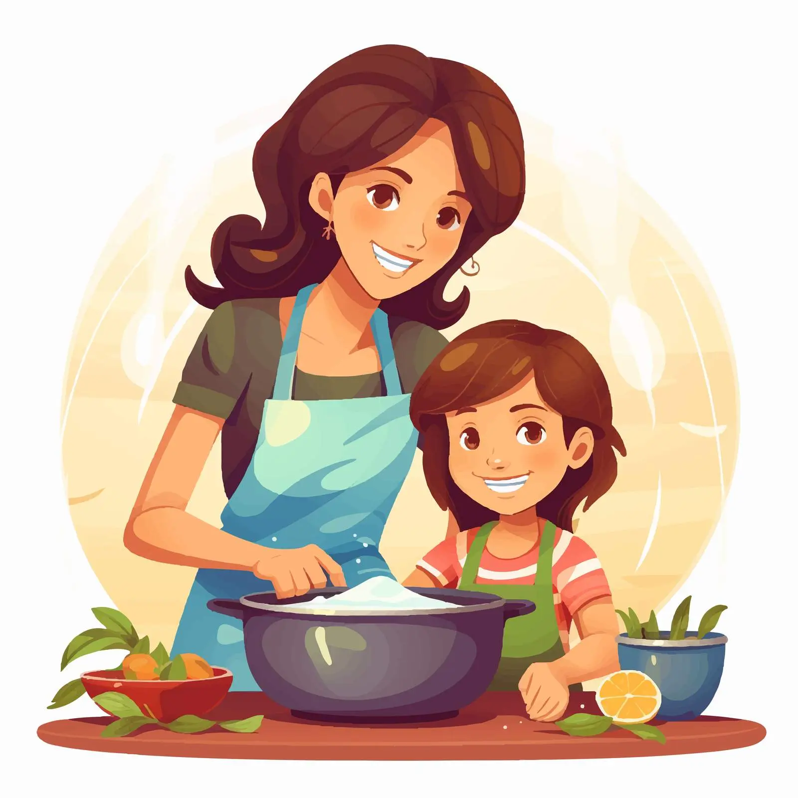 Mother and Daughter Cooking Together Illustration — free download from Dotvec