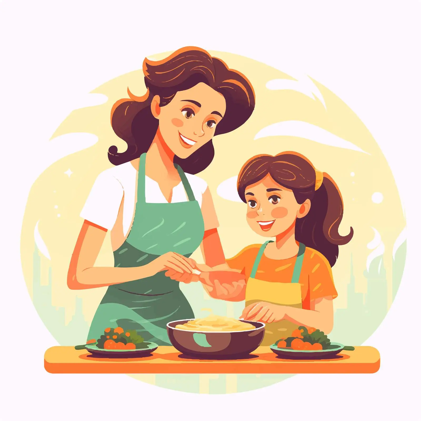 Mother and Daughter Cooking Together Illustration — free download from Dotvec