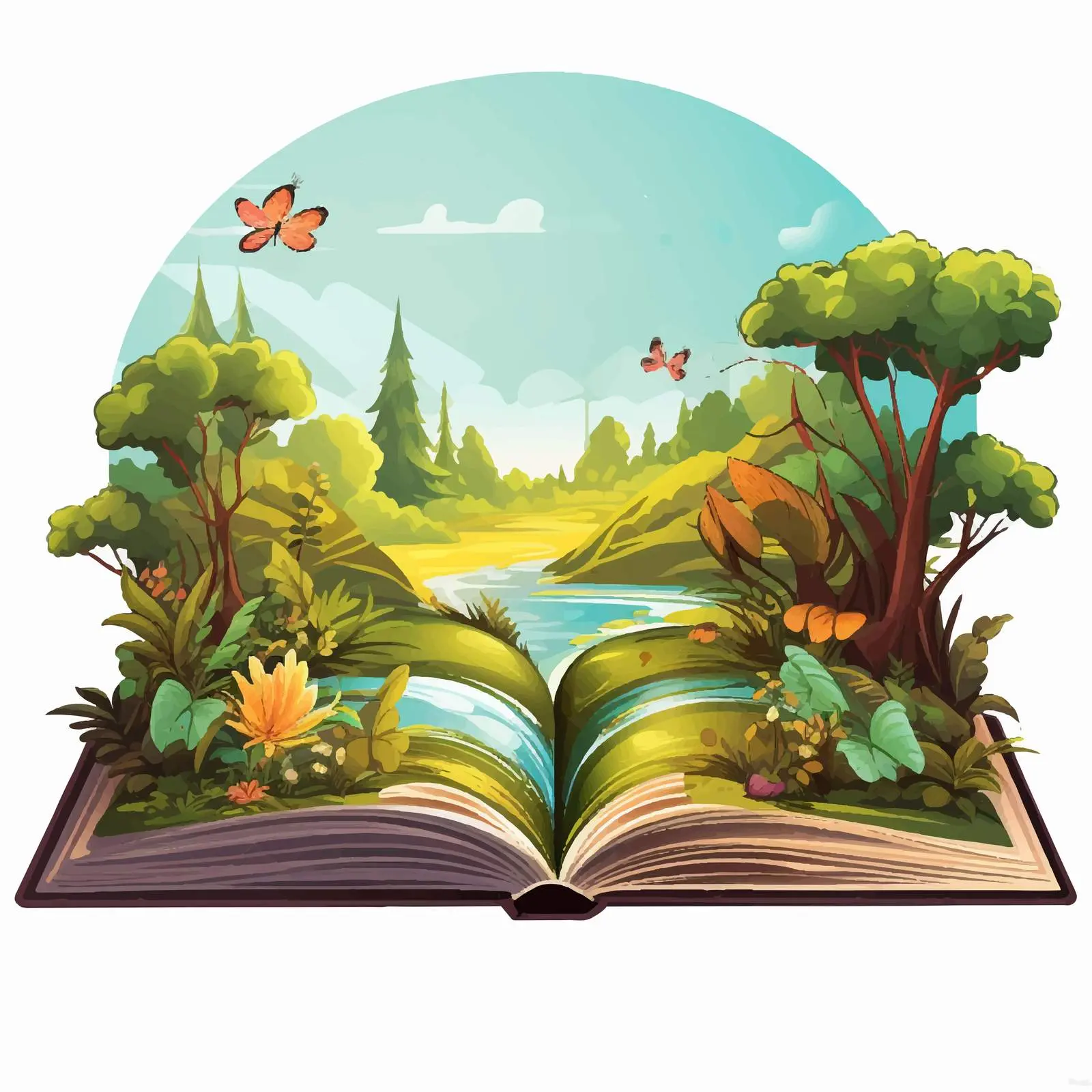 Nature Emerging from an Open Book Illustration — free download from Dotvec