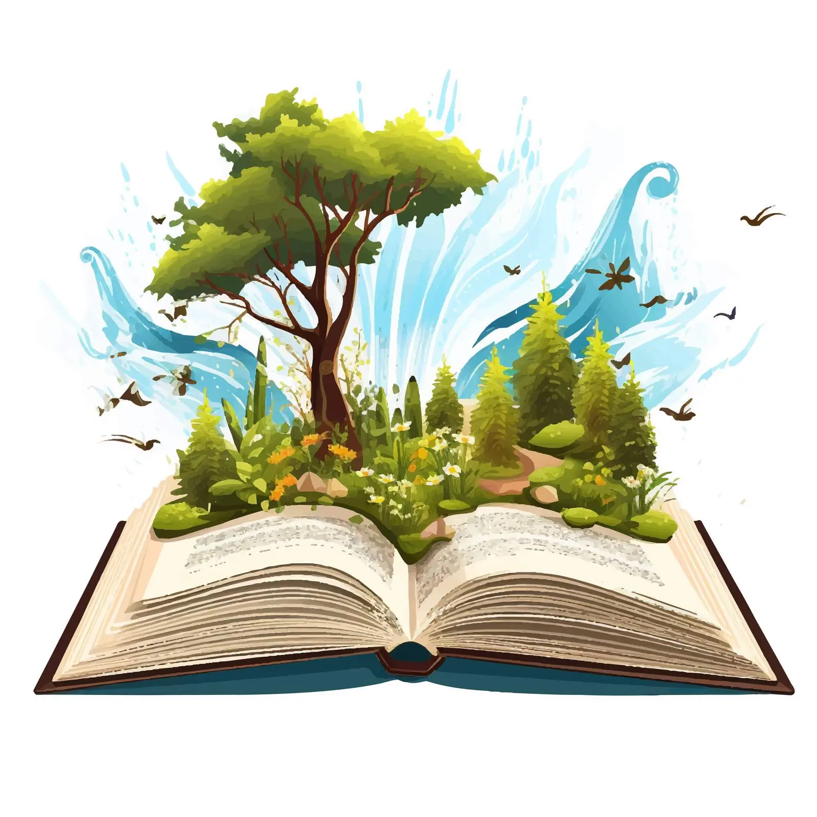 Nature Emerging from an Open Book Illustration — free download from Dotvec
