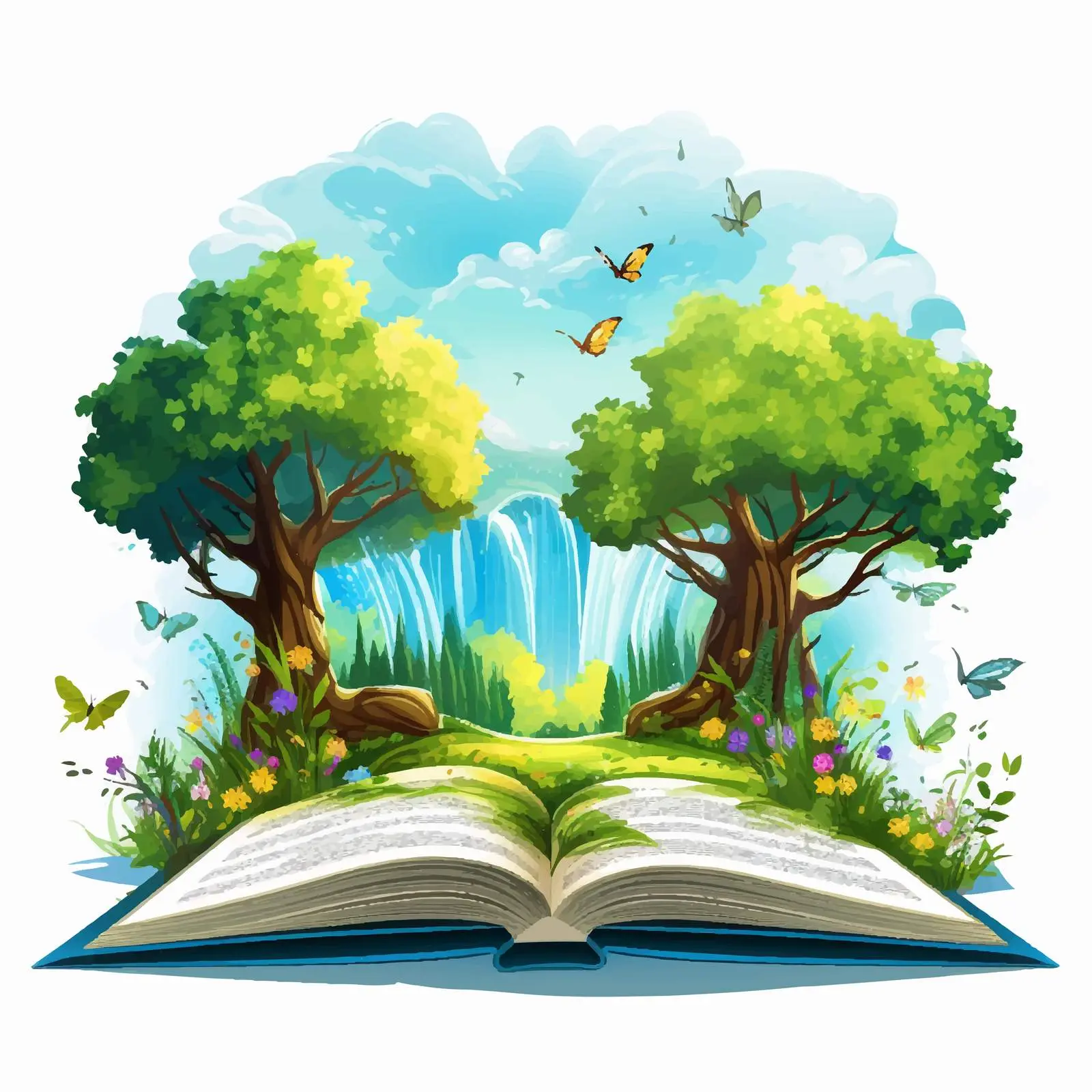 Nature Emerging from an Open Book Illustration — free download from Dotvec