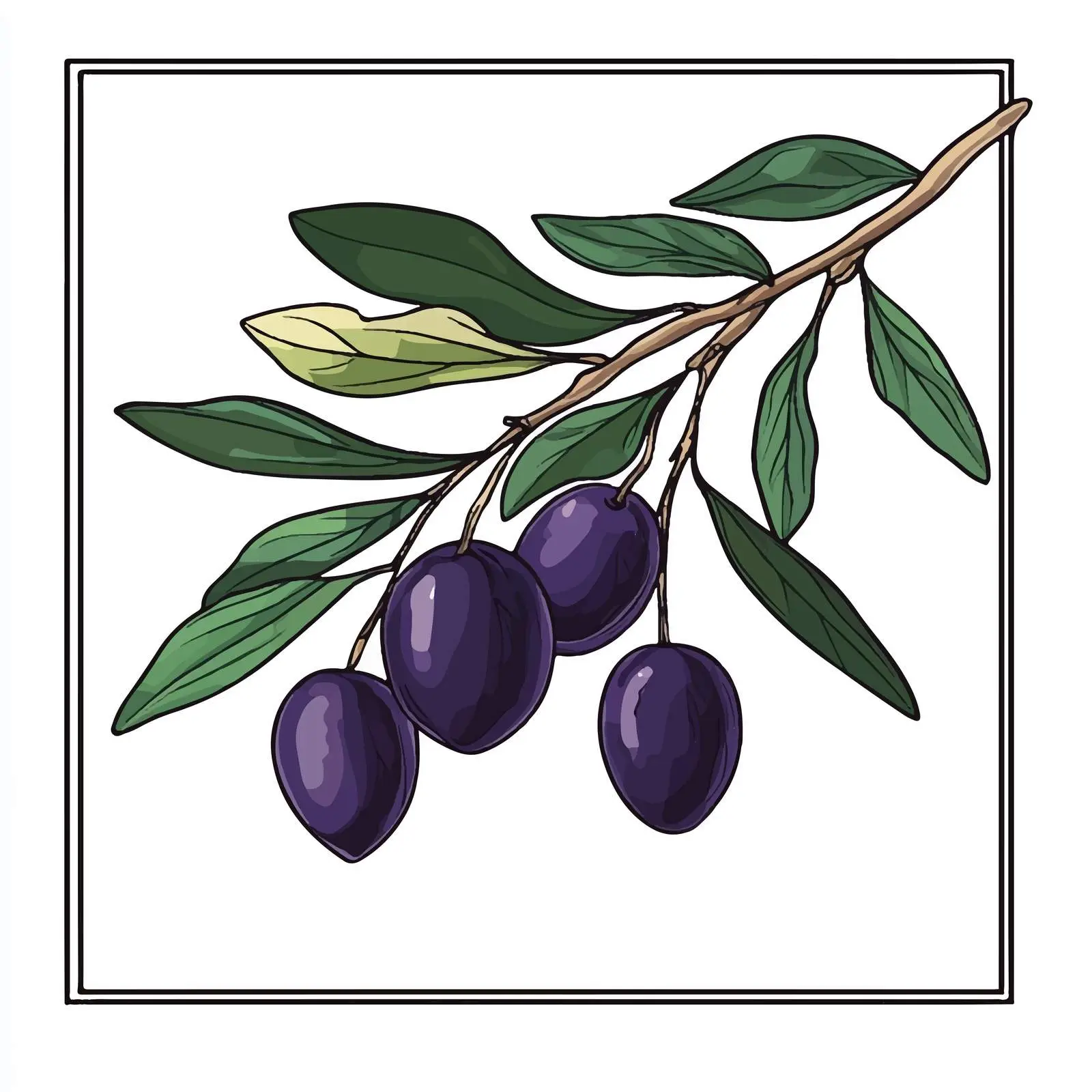 Olives on Branch with Leaves Vector Illustration — free download from Dotvec
