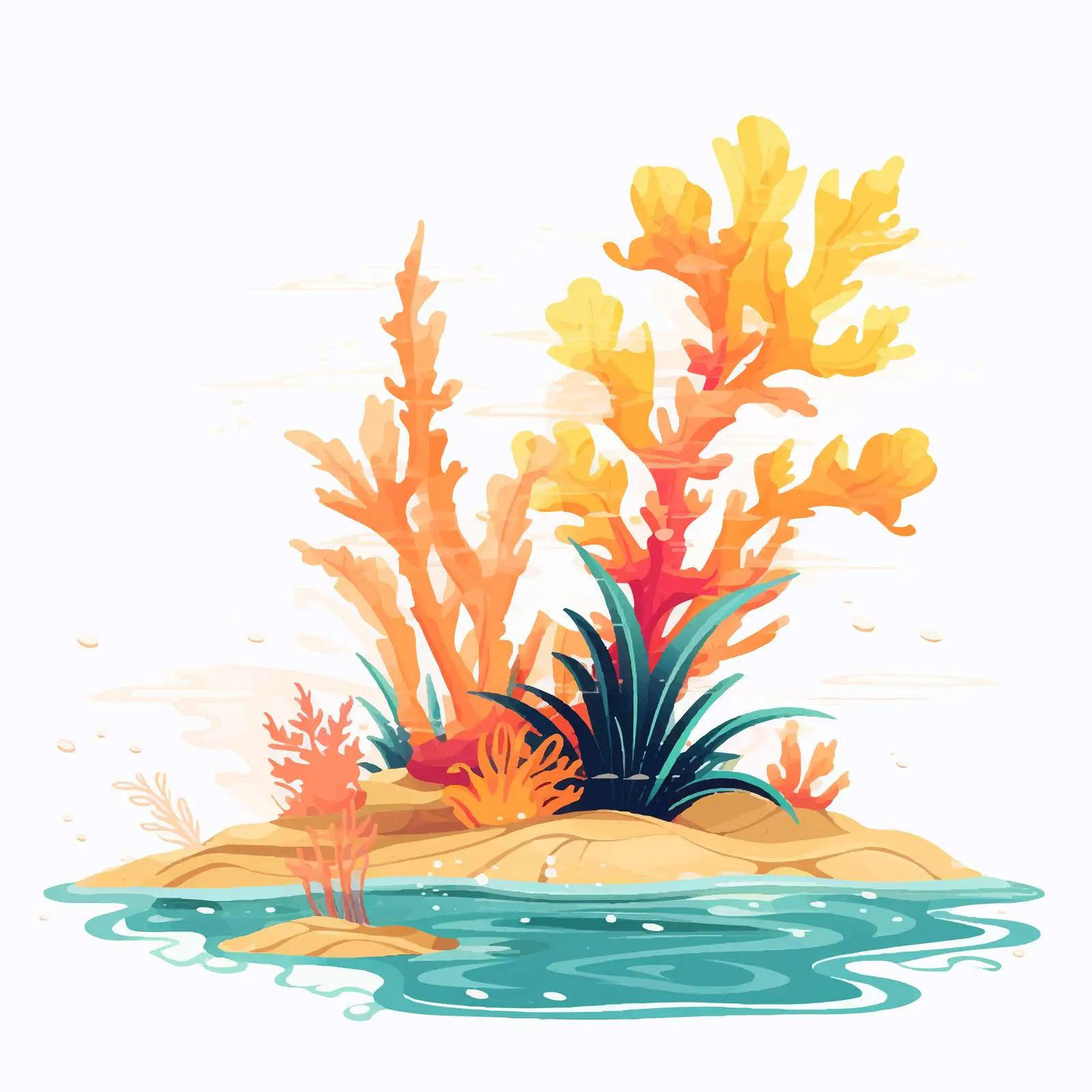 Palm Tree and Coral Illustration in Deep Sea — free download from Dotvec