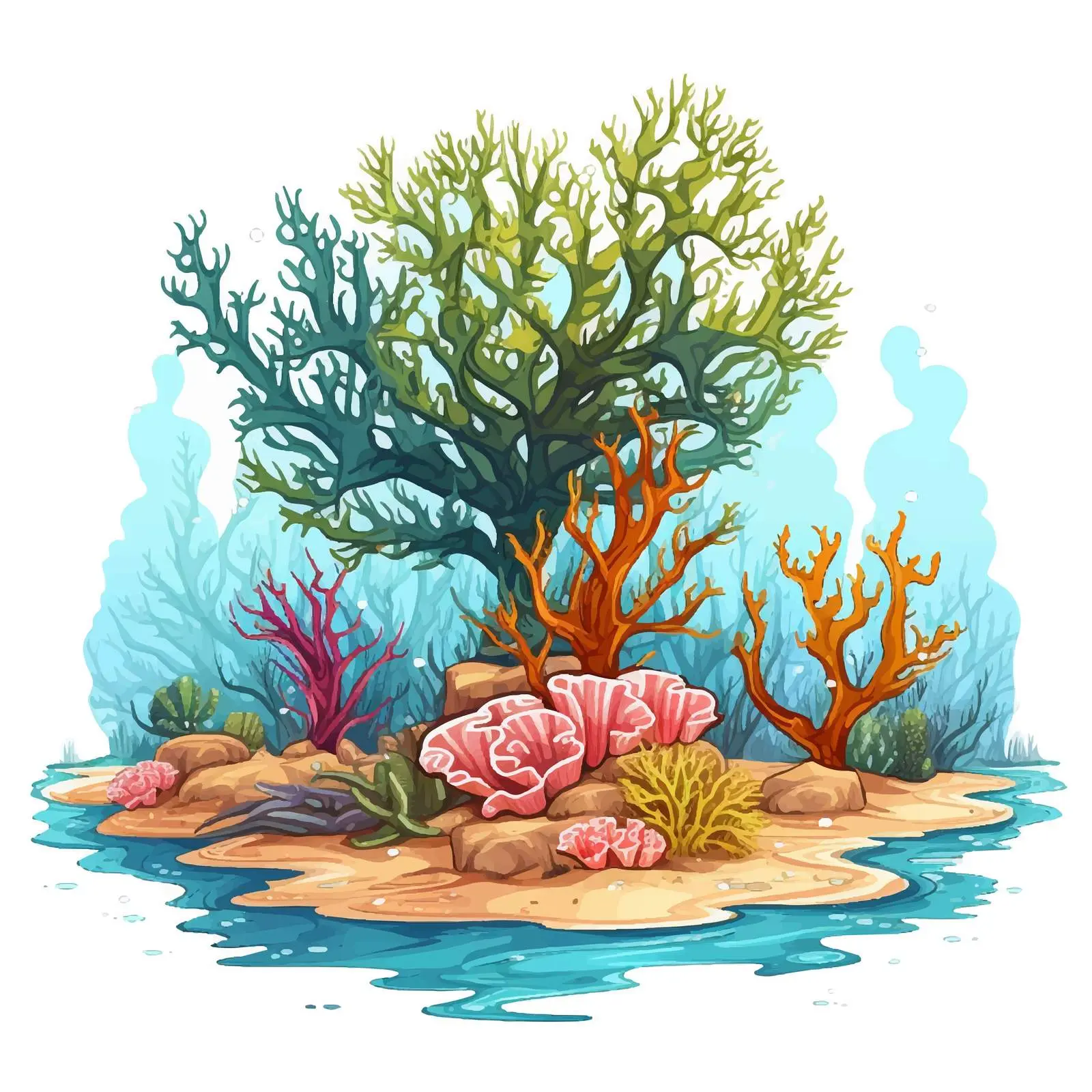 Vibrant Palm Tree and Coral Underwater Illustration — free download from Dotvec
