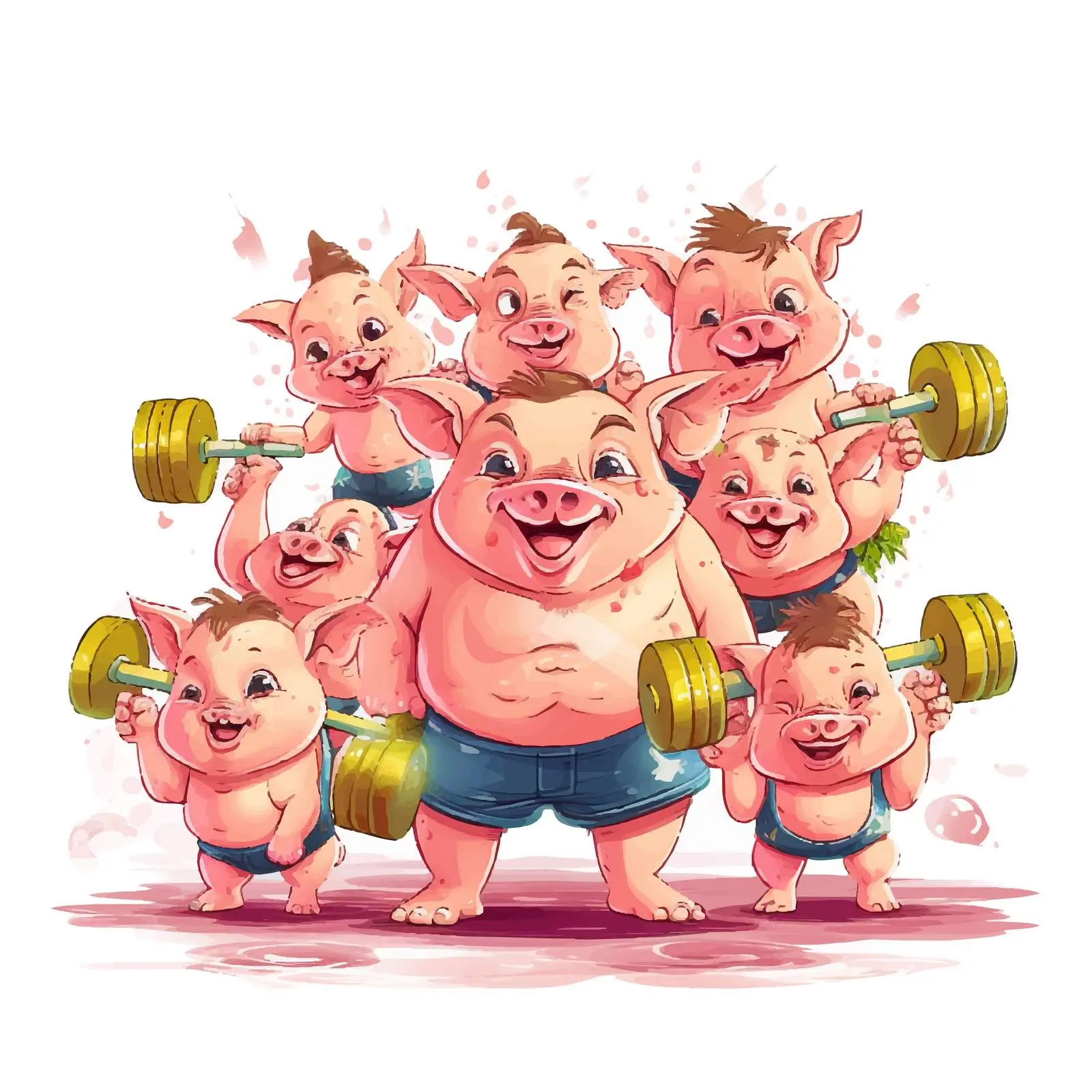 Pigs Exercising Cartoon Vector Illustration – free exercise illustration image from Dotvec