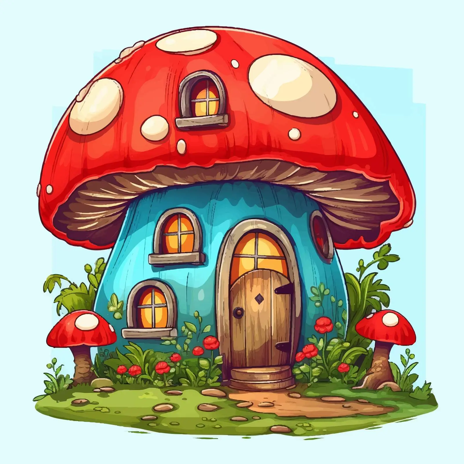 Red Mushroom House Vector Illustration — free download from Dotvec