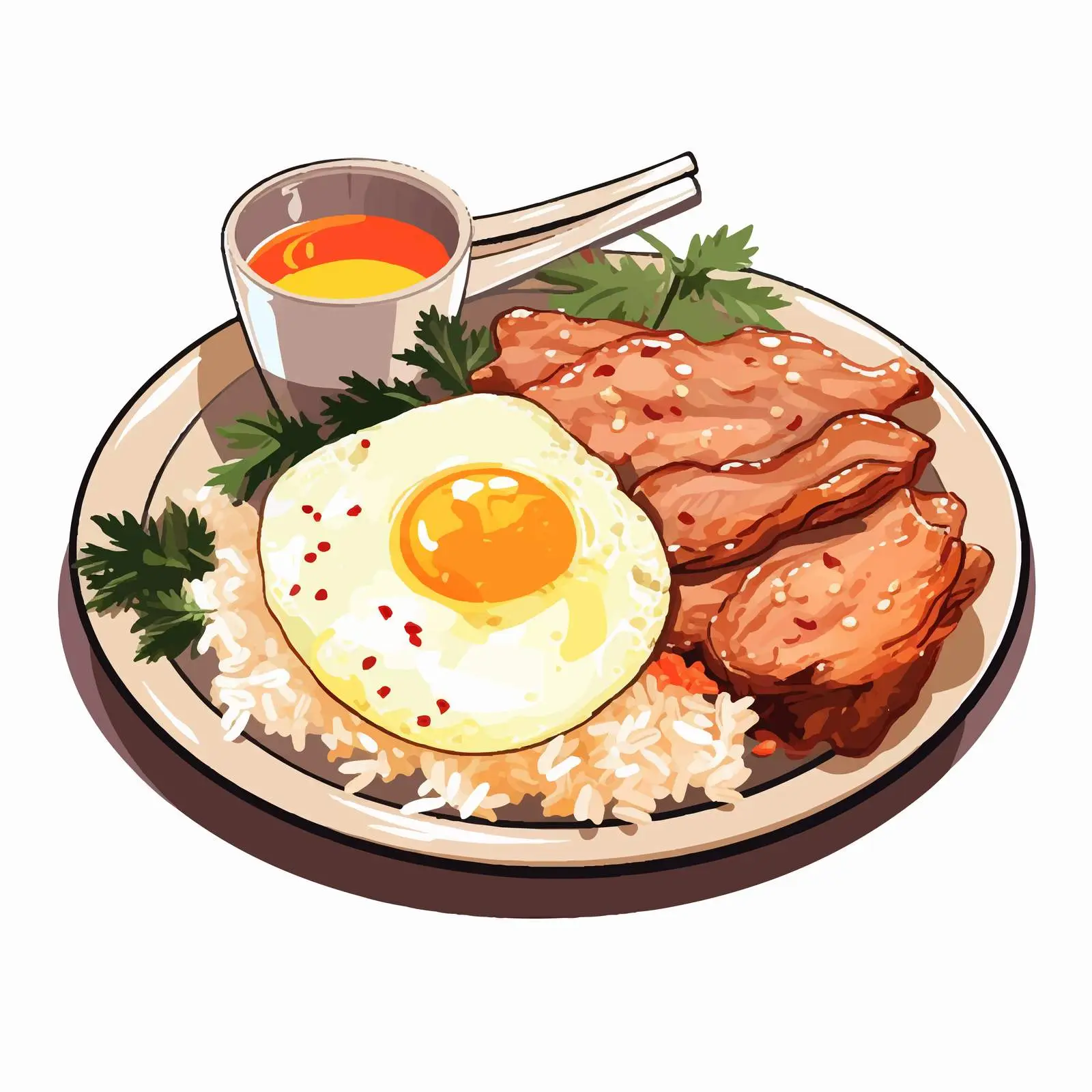 Delicious Rice, Egg, and Pork Dish Illustration — free download from Dotvec