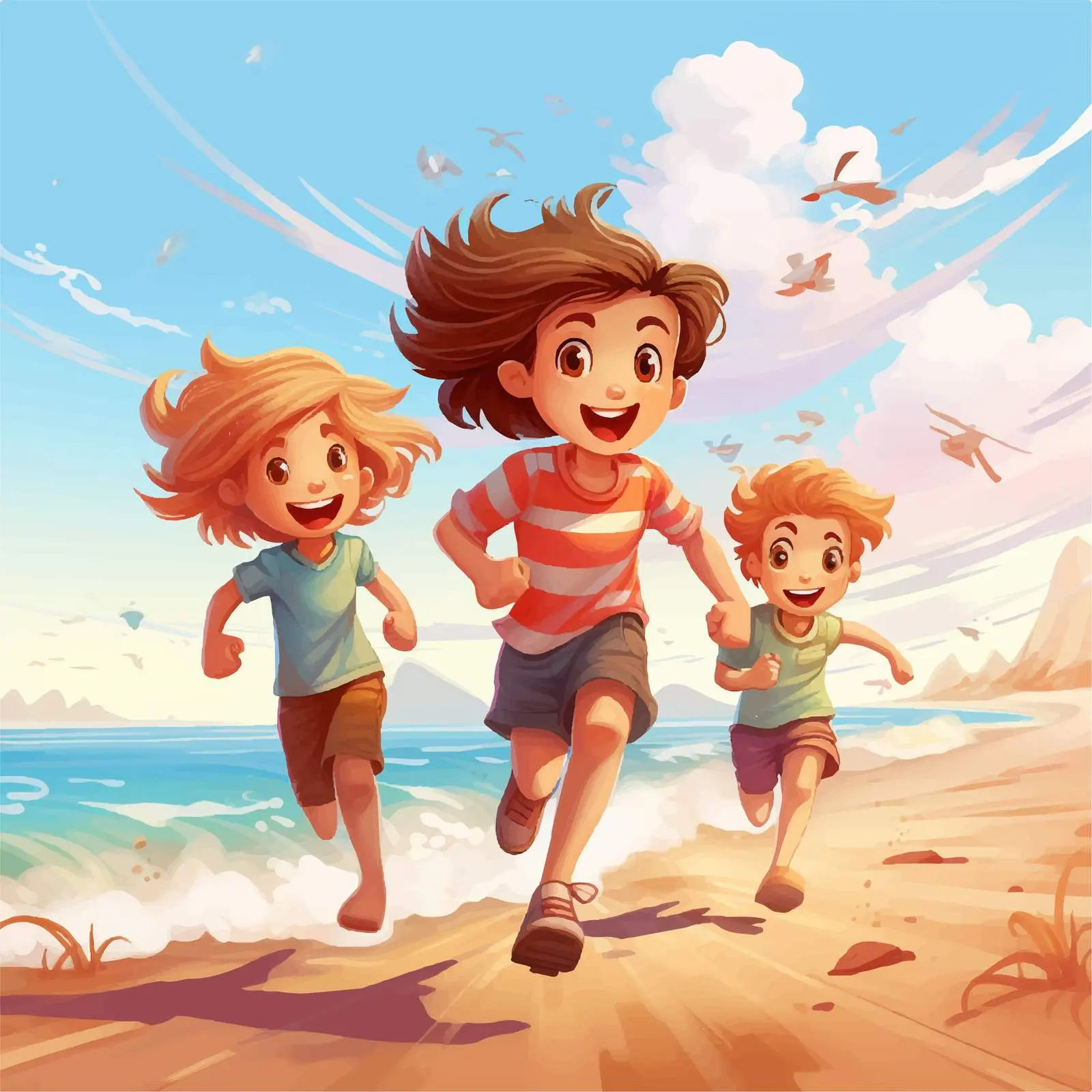Children Running Playfully by the Sea — free download from Dotvec