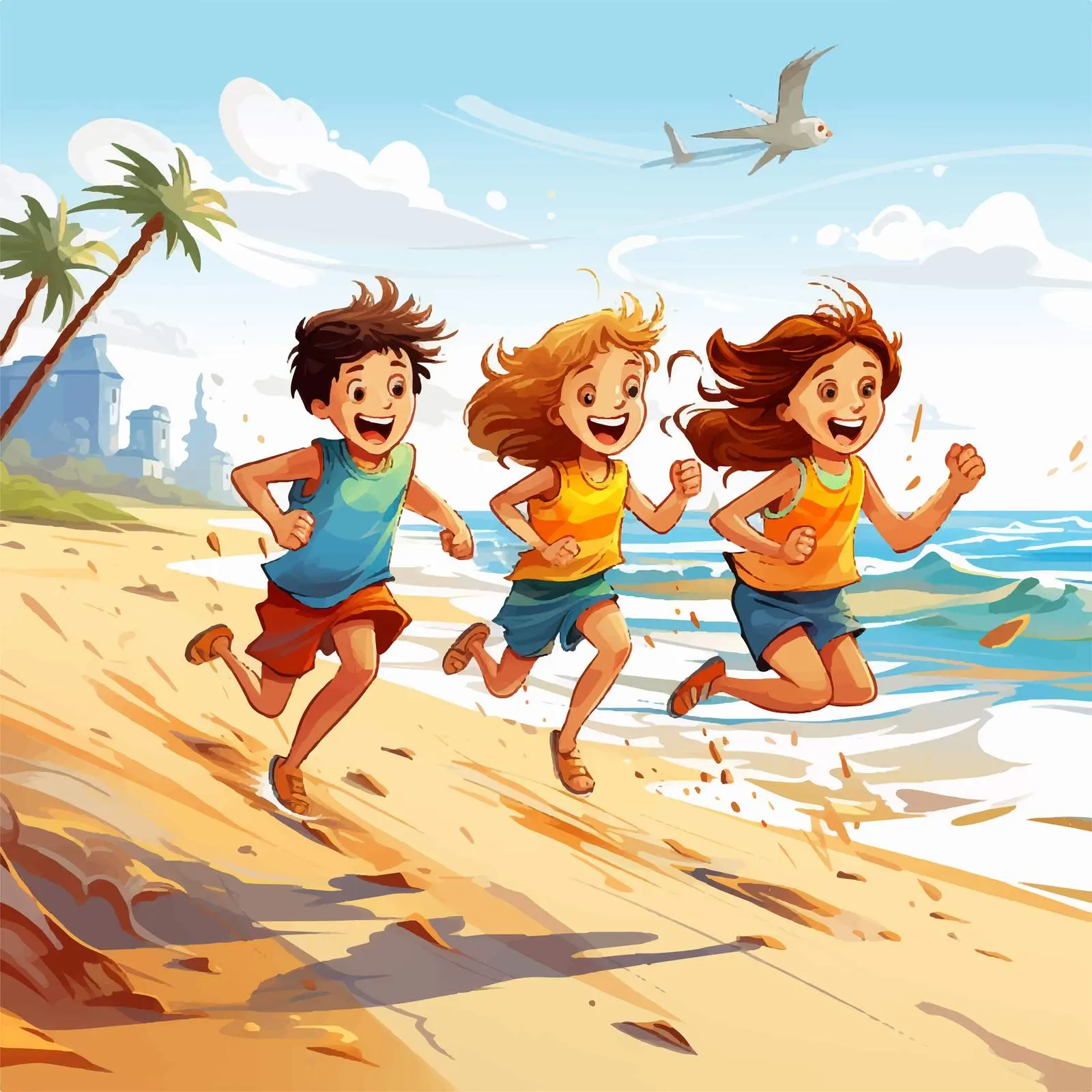 Children Running Playfully by the Sea — free download from Dotvec