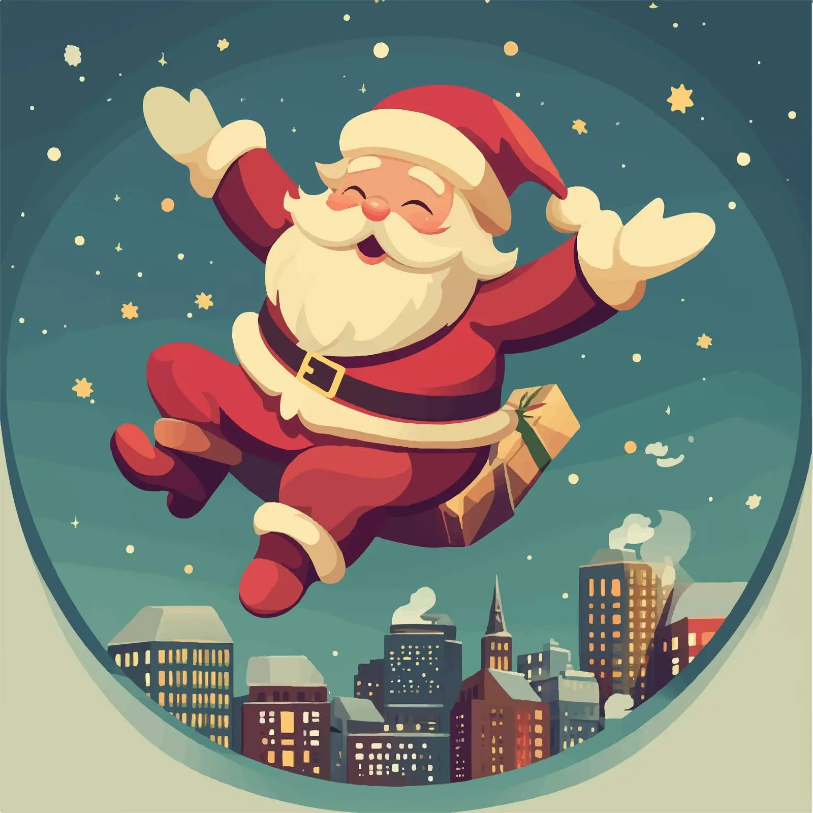 Santa Claus in the Sky Over City — free download from Dotvec