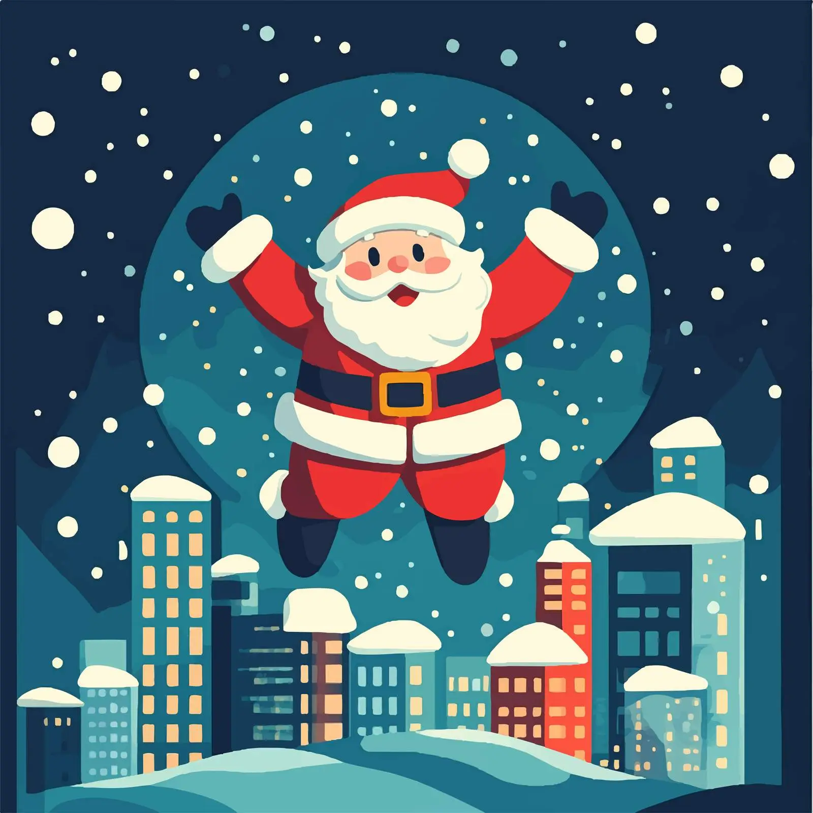 Santa Claus in the Sky Above Cityscape — free download from Dotvec
