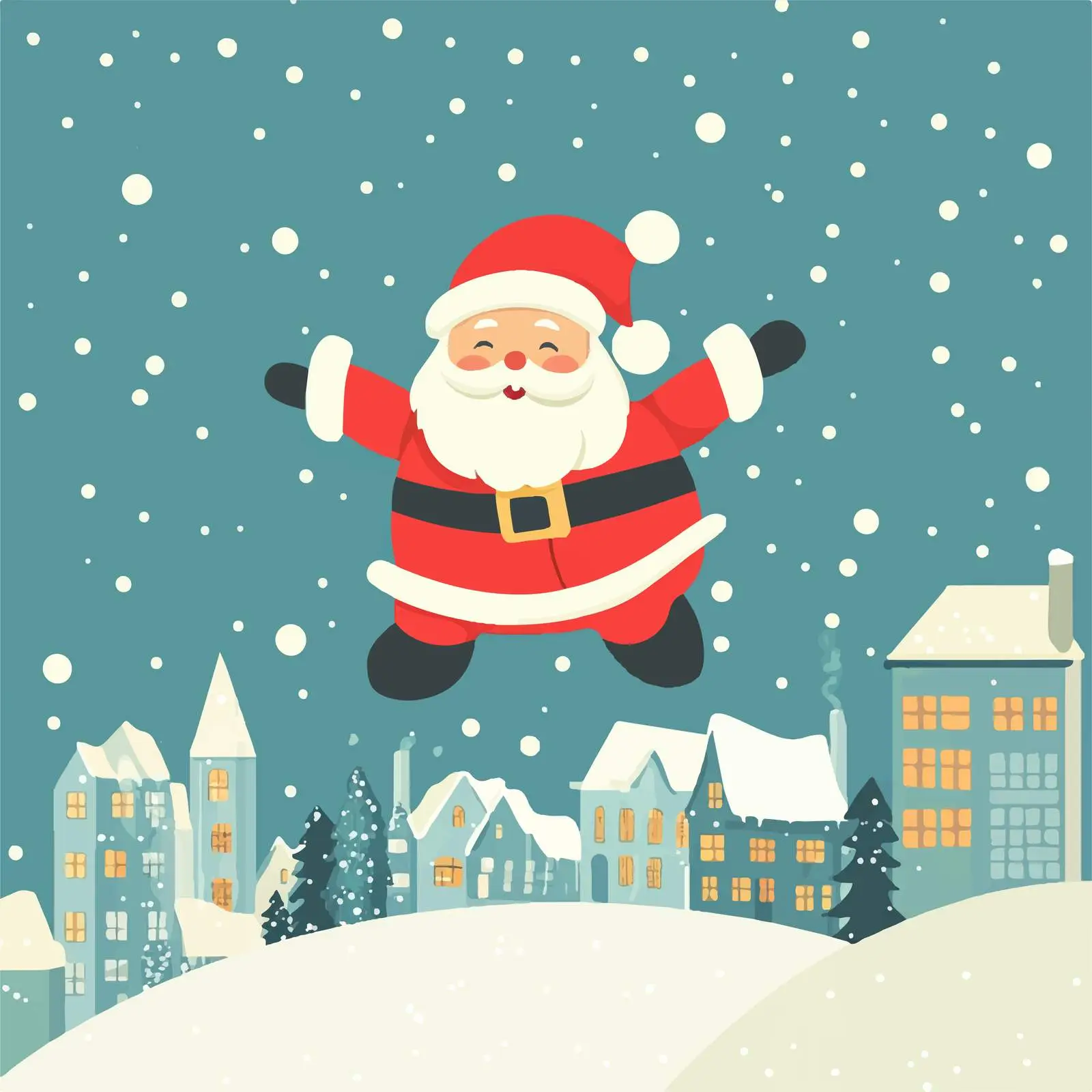 Santa Claus in Sky Over City Illustration — free download from Dotvec