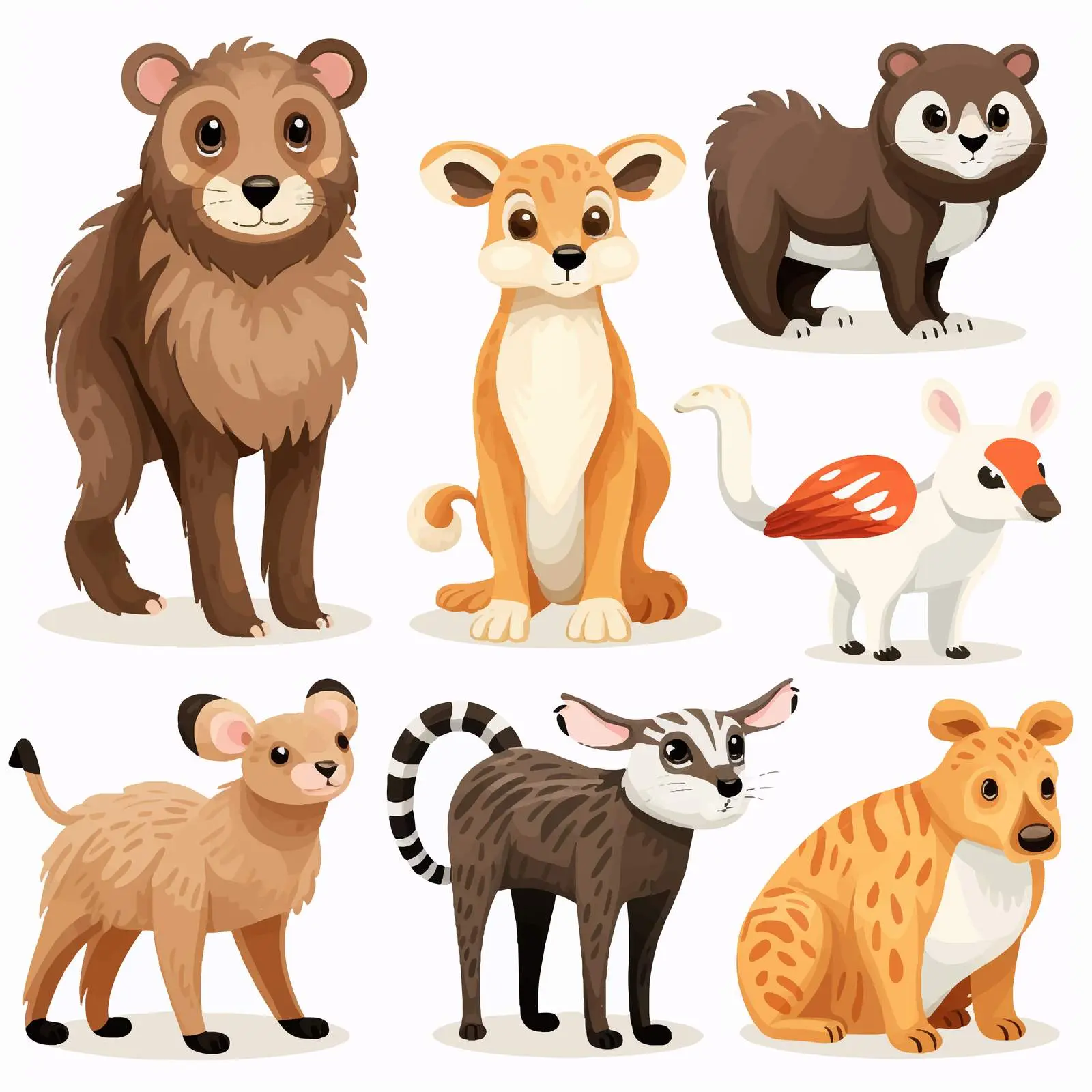 Six Four-Legged Animals on White Background – free bulldog image from Dotvec