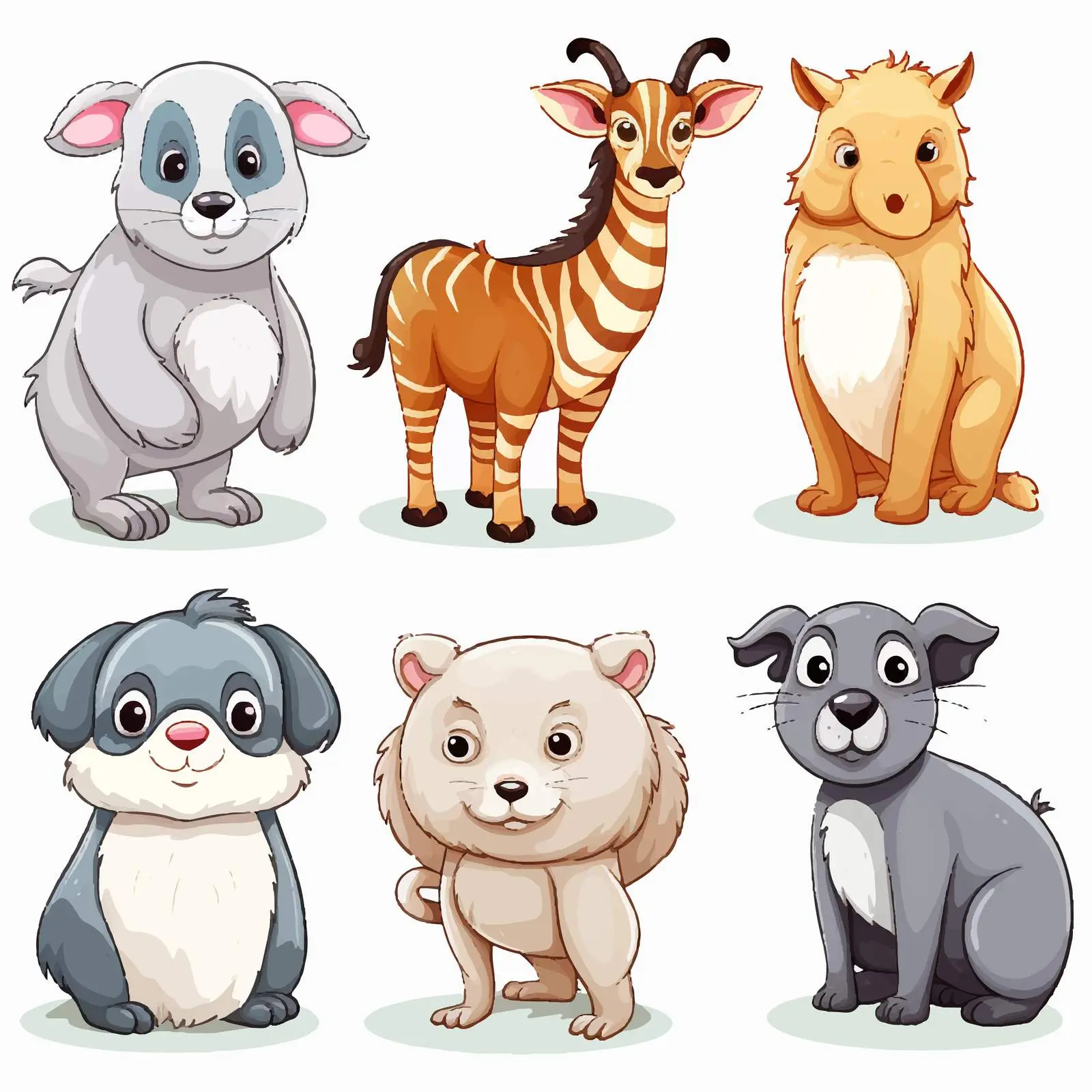 Six Four-Legged Animals on White Background – free zebra image from Dotvec