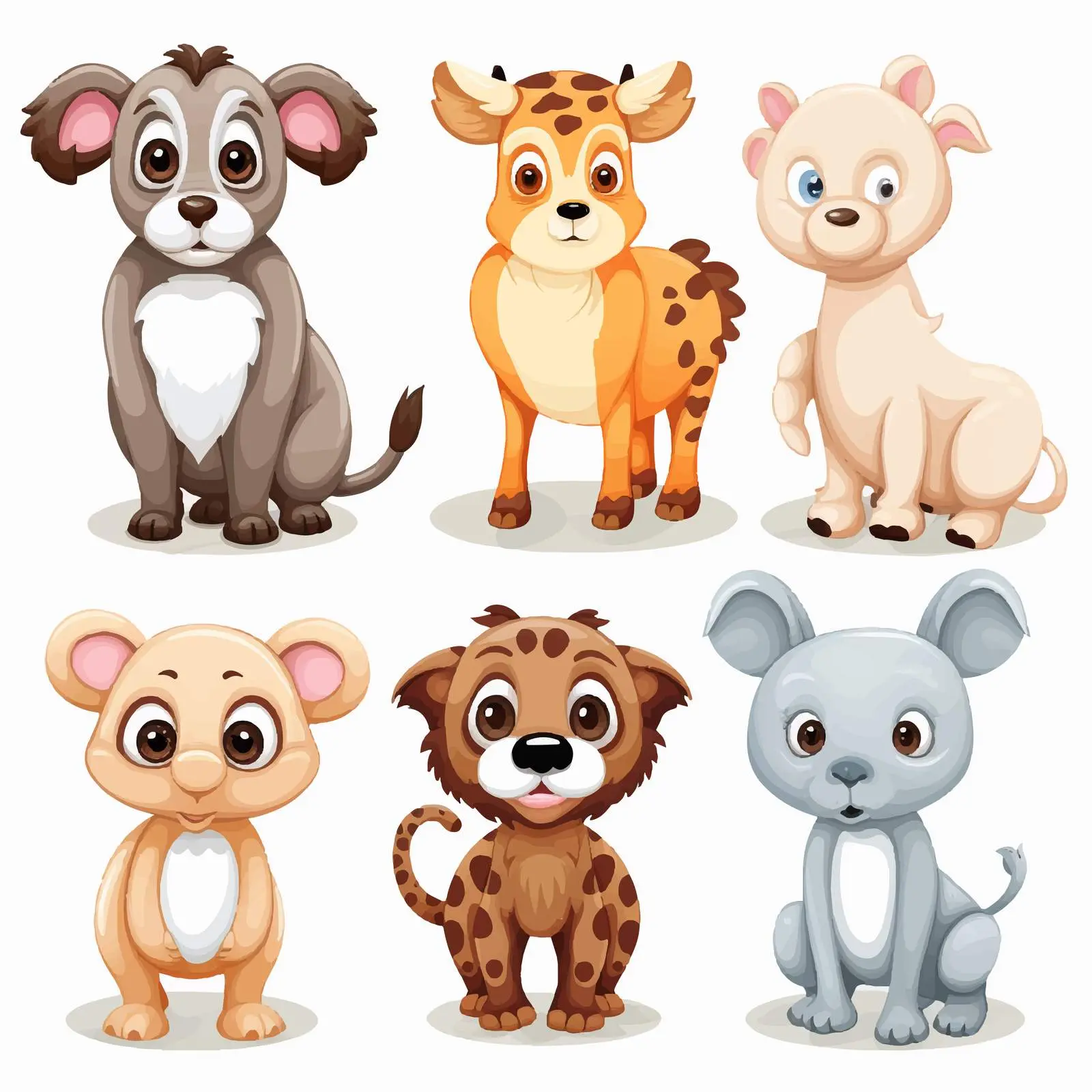 Six Four-Legged Animals on White Background — free download from Dotvec