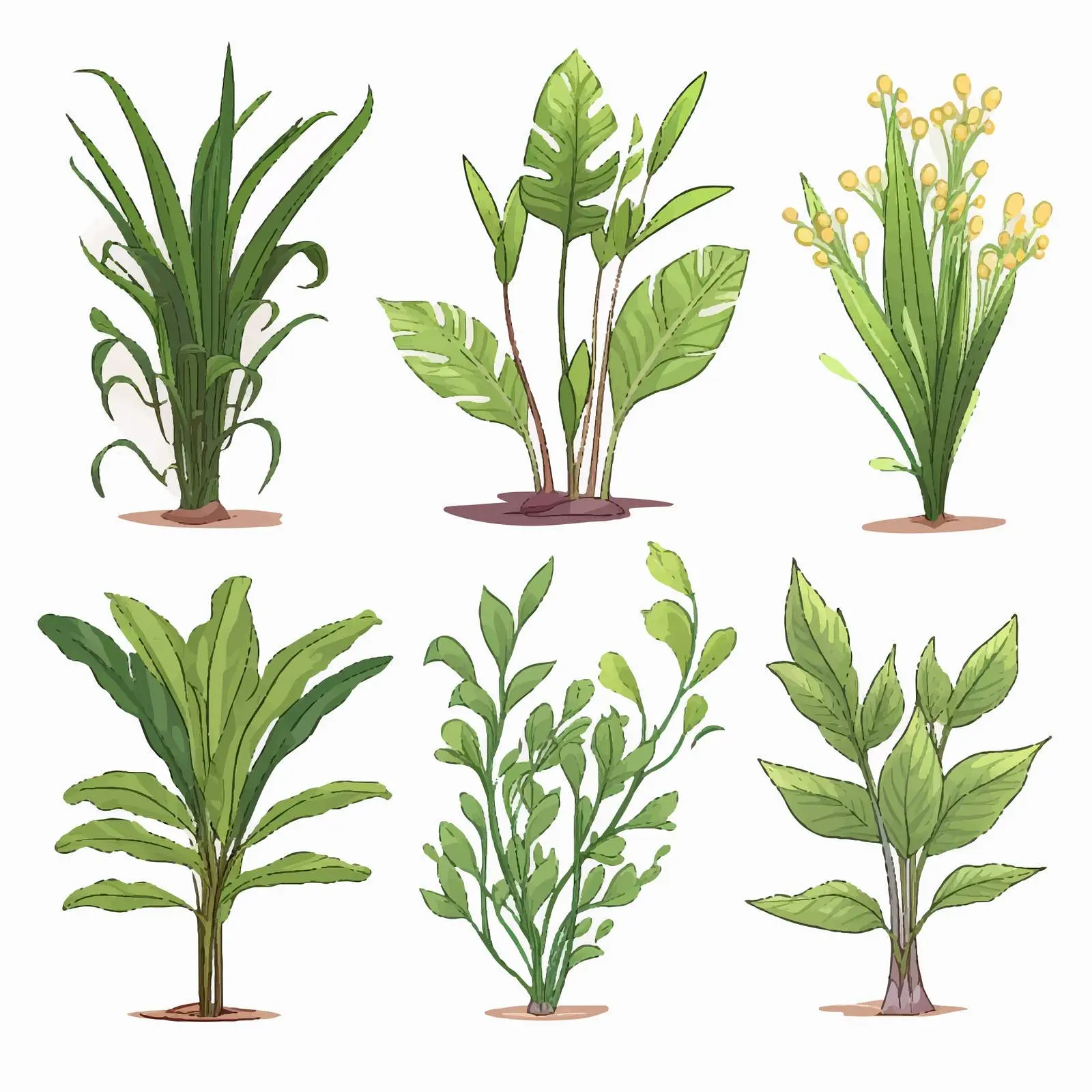 Six Non-Flowering Plants Illustration — free download from Dotvec
