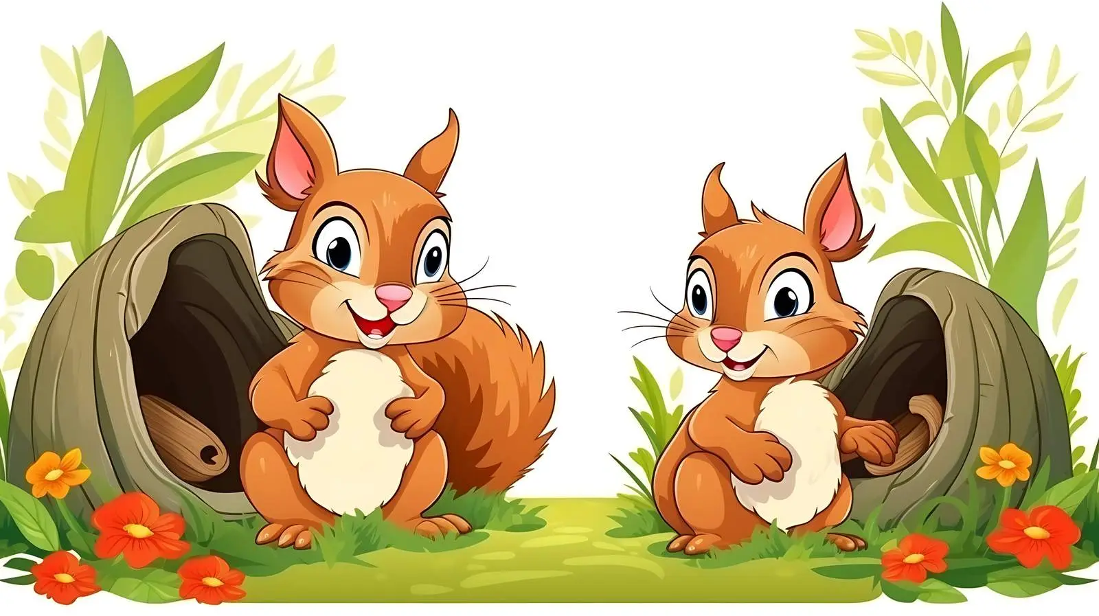 Squirrel Garden Scene Vector Illustration — free download from Dotvec