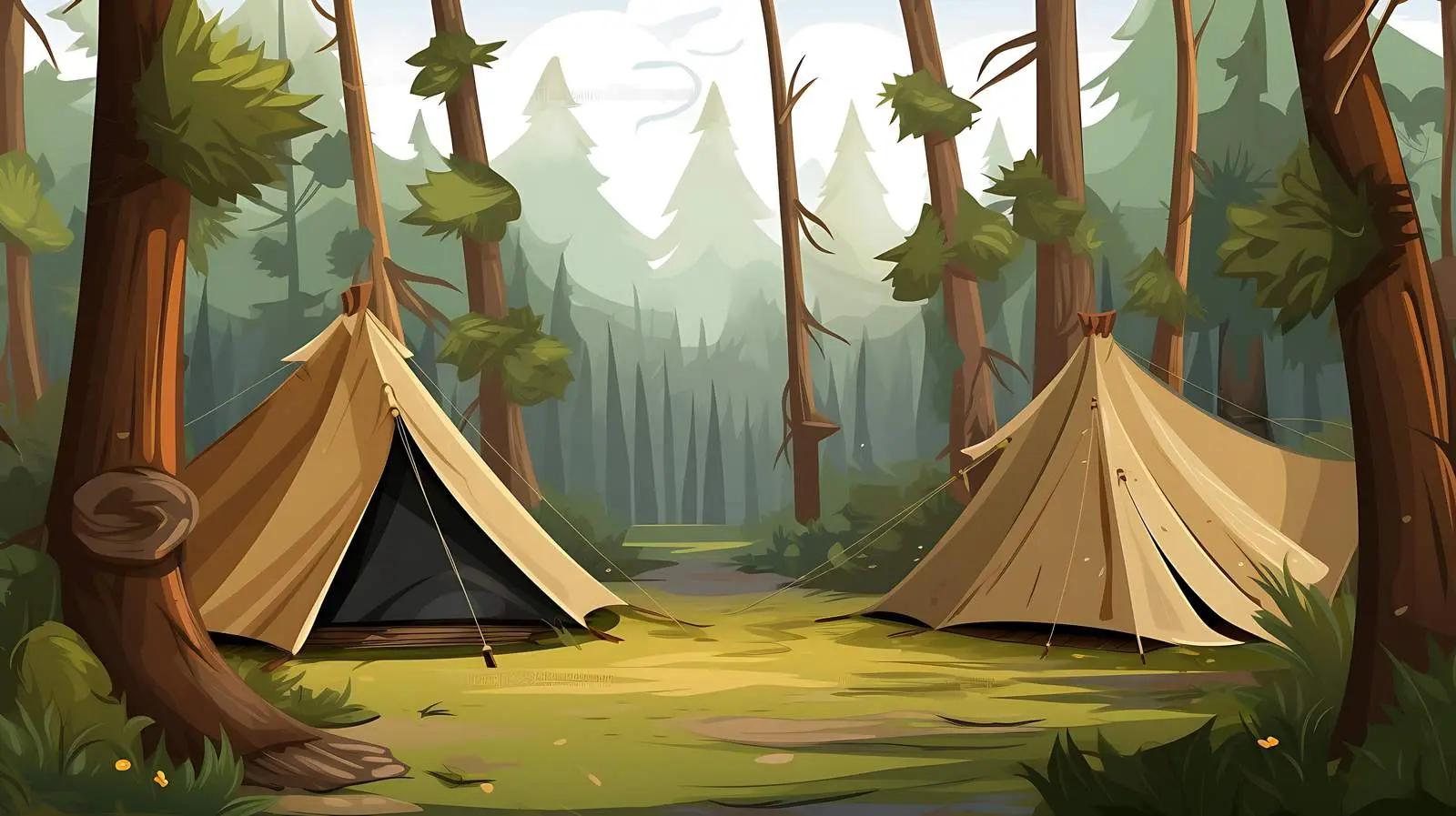 Camping Tents Woods Scene Vector Illustration — free download from Dotvec