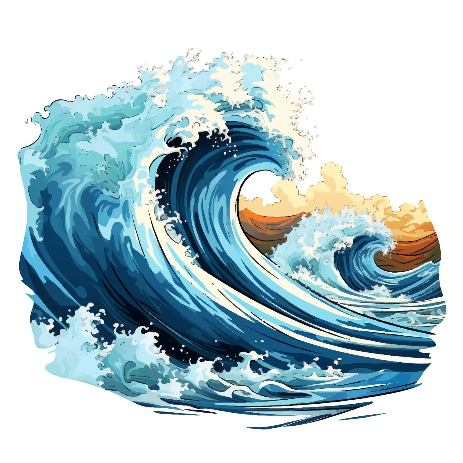 Cartoon Illustration of Big Waves Vector Design – free cartoon ocean image from Dotvec