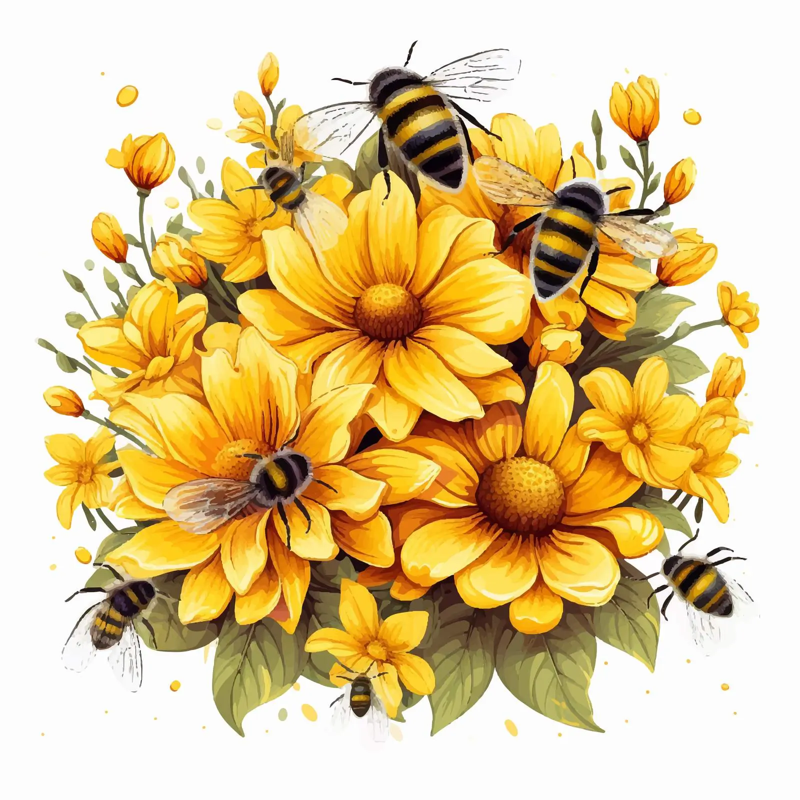 Blooming Flowers with Bees Vector Illustration — free download from Dotvec
