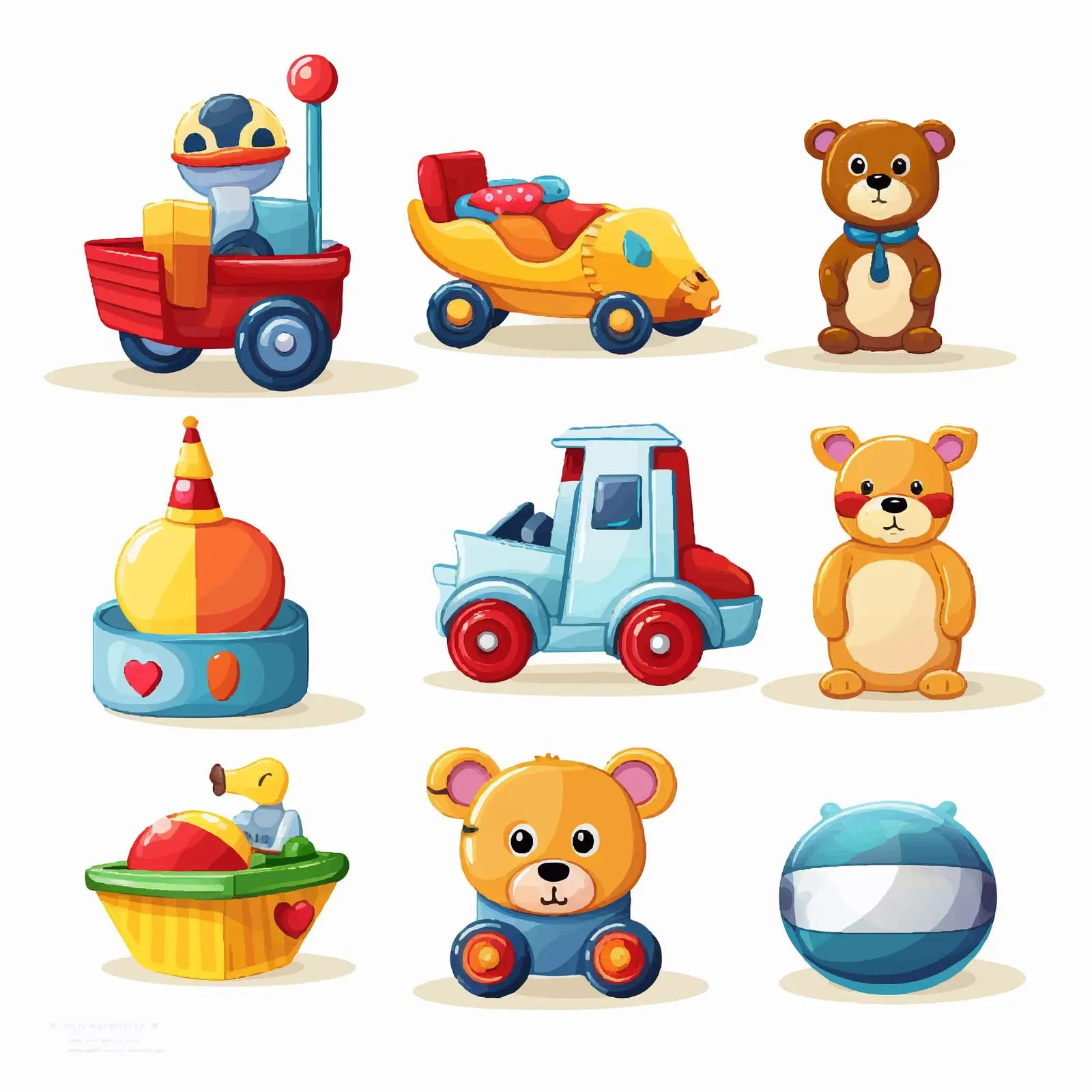 Colorful Toy Collection on White Background – free cartoon toys image from Dotvec