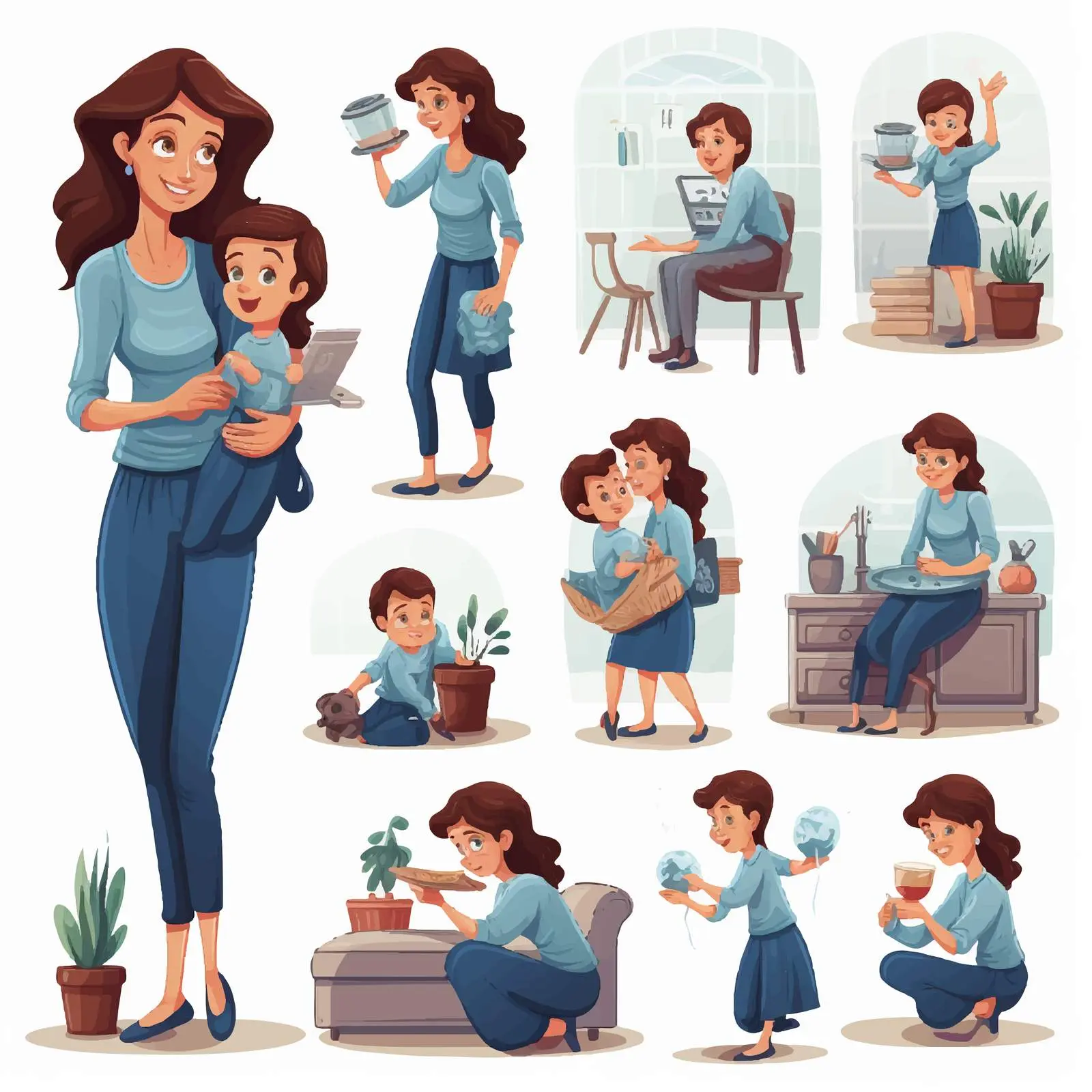 Mother's Daily Activities Illustrated Vectors — free download from Dotvec