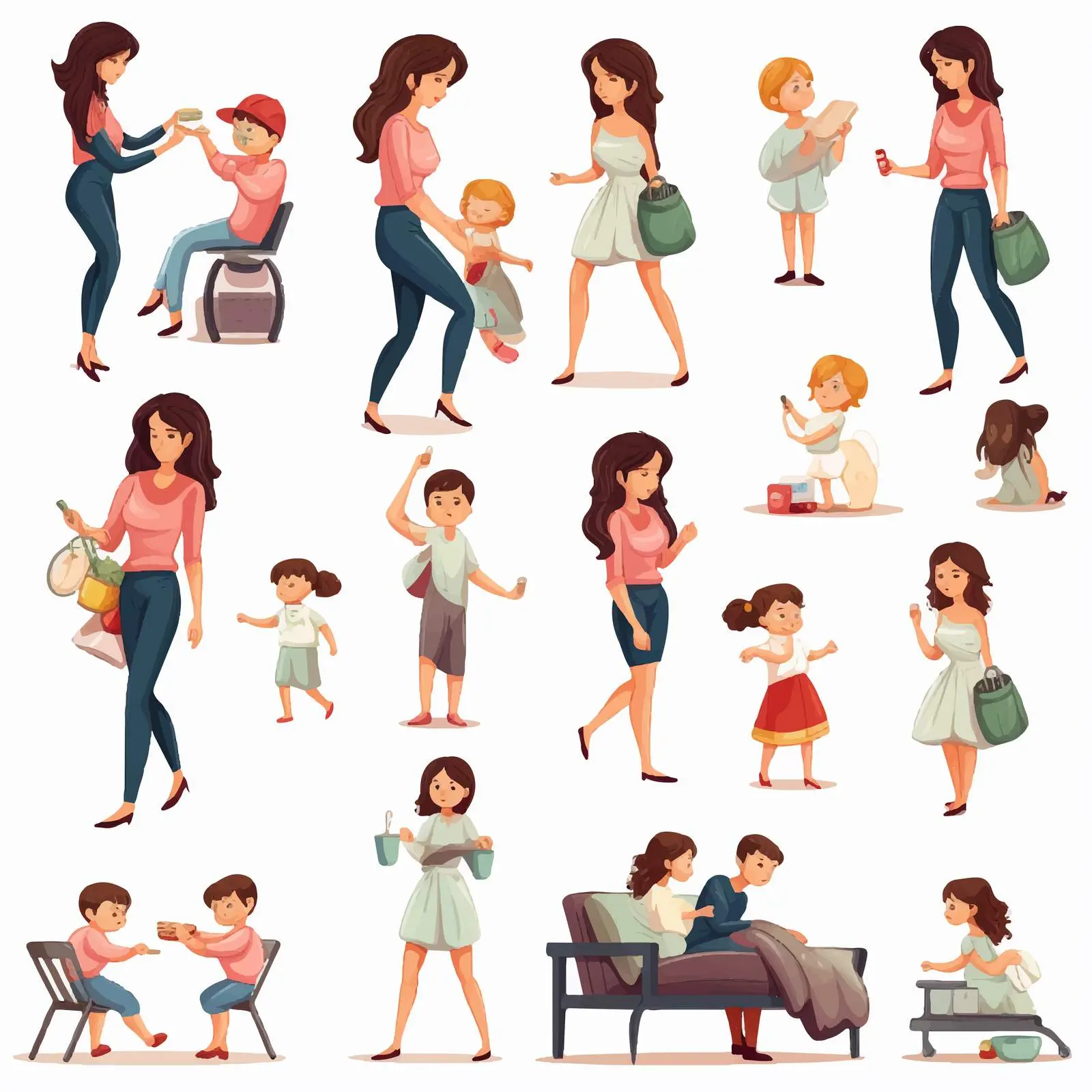 Mother and Child Activities Vector Illustration — free download from Dotvec