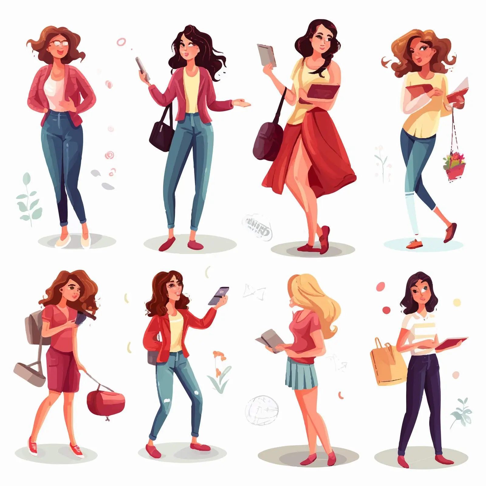 Young Women's Daily Activities Illustration — free download from Dotvec