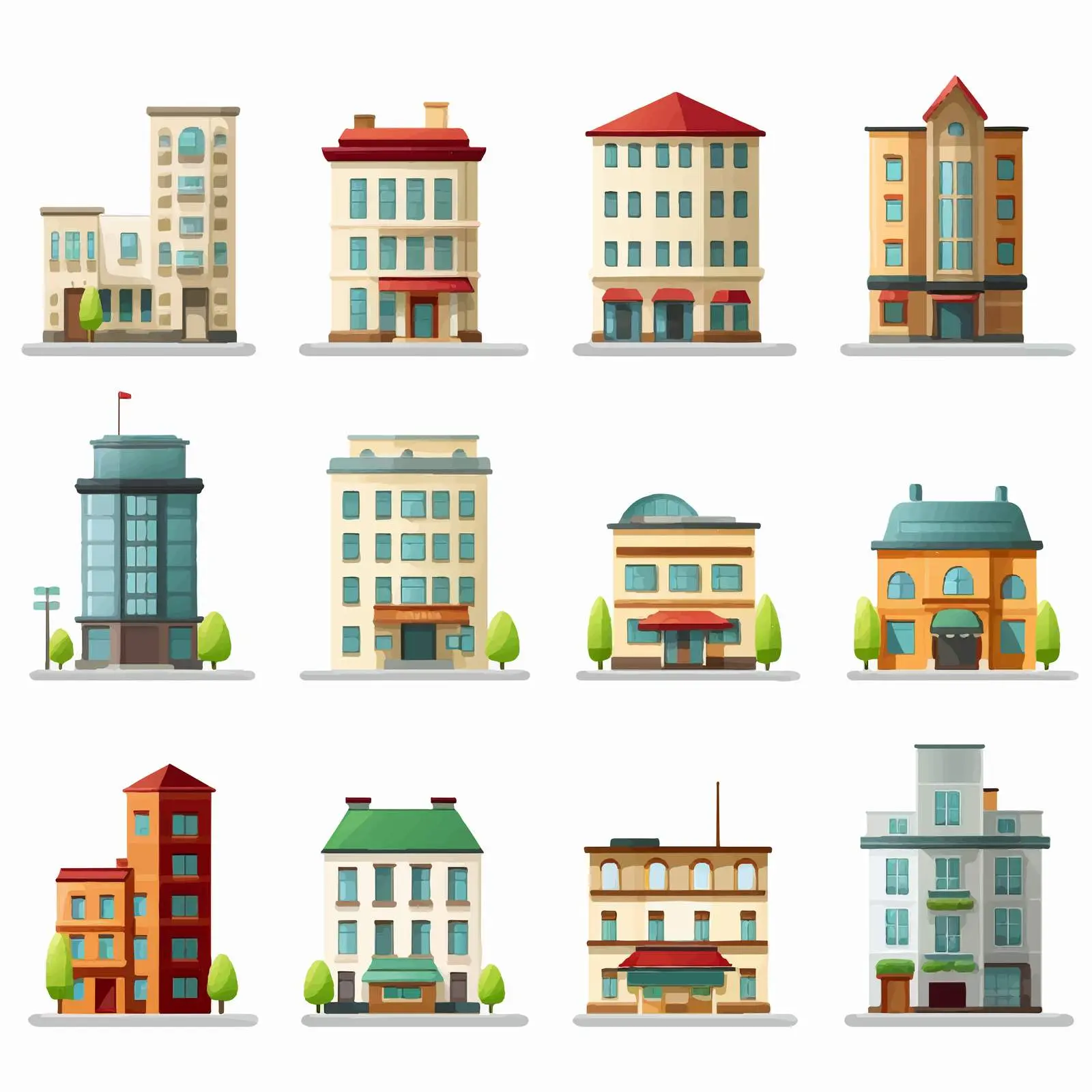 Different Buildings Illustration on White Background — free download from Dotvec