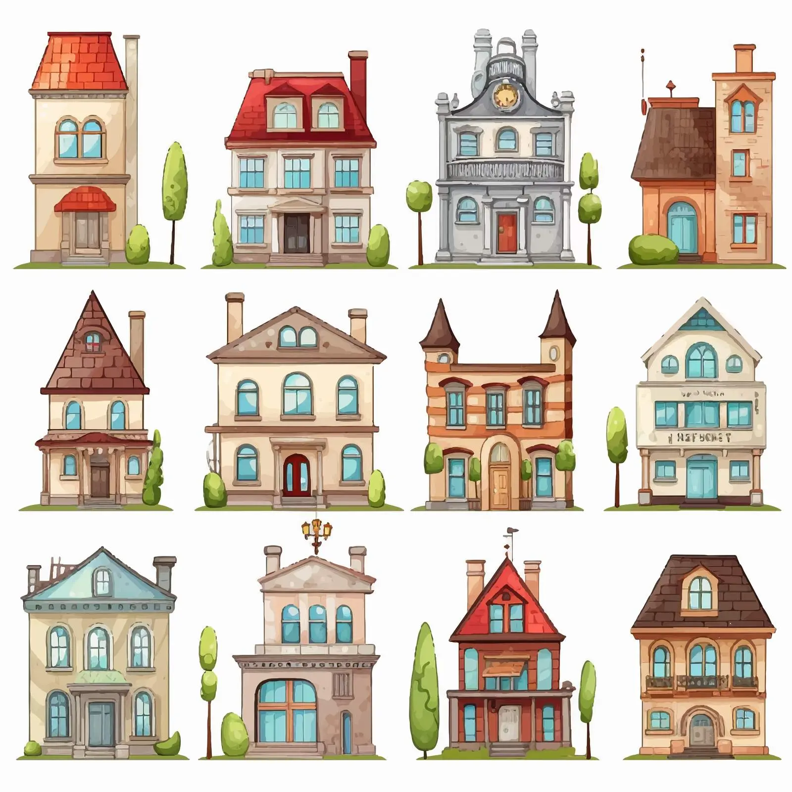 Vector Illustration of Various Buildings on White — free download from Dotvec