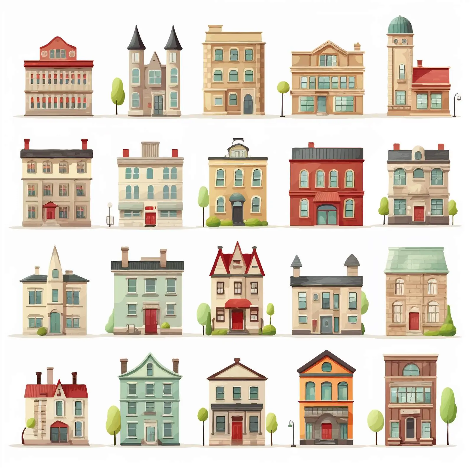 Different Buildings Illustration on White Background — free download from Dotvec