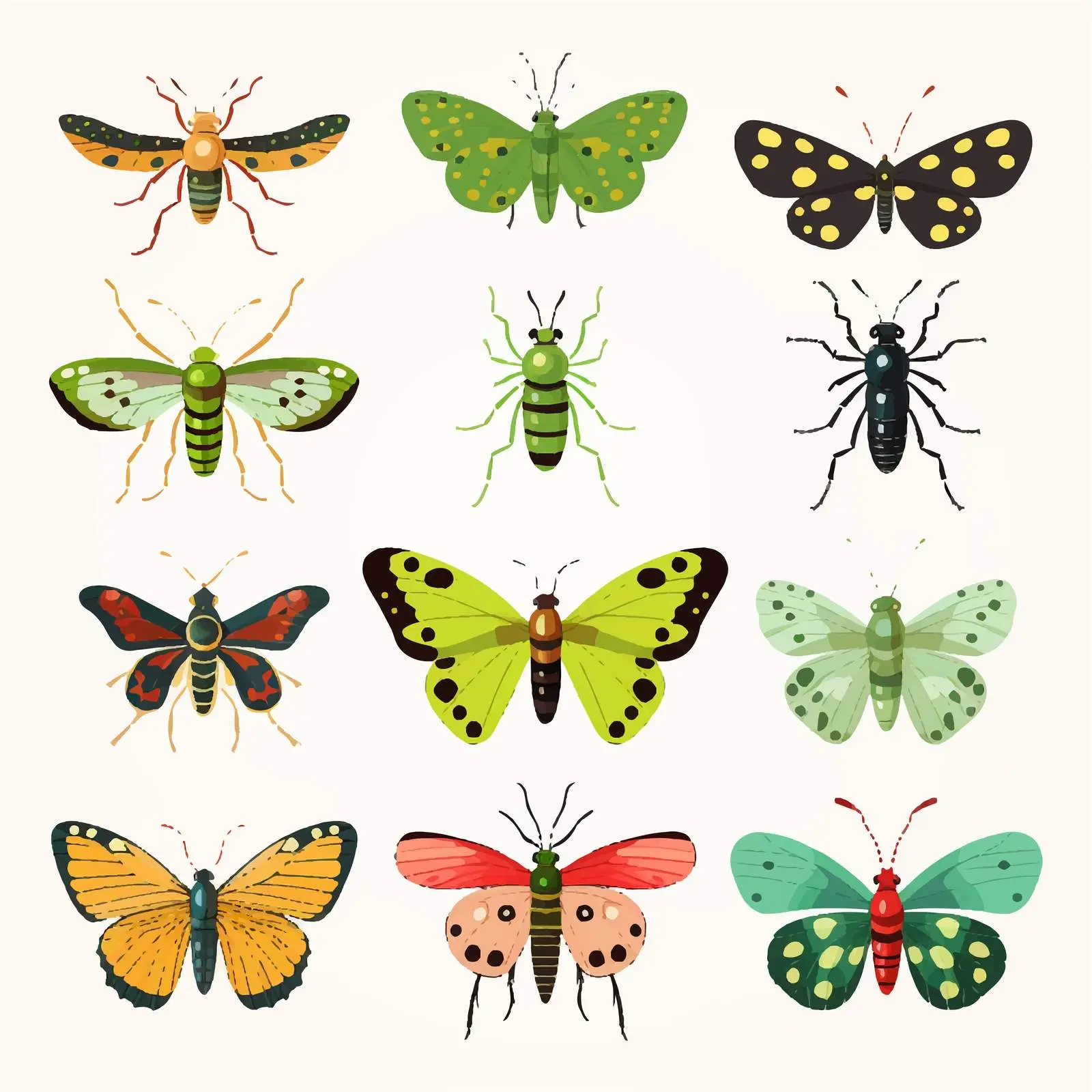 Diverse Insects Illustration on White Background — free download from Dotvec