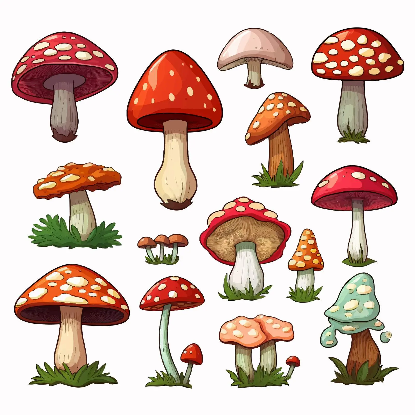 Different Kinds of Mushrooms Illustration — free download from Dotvec