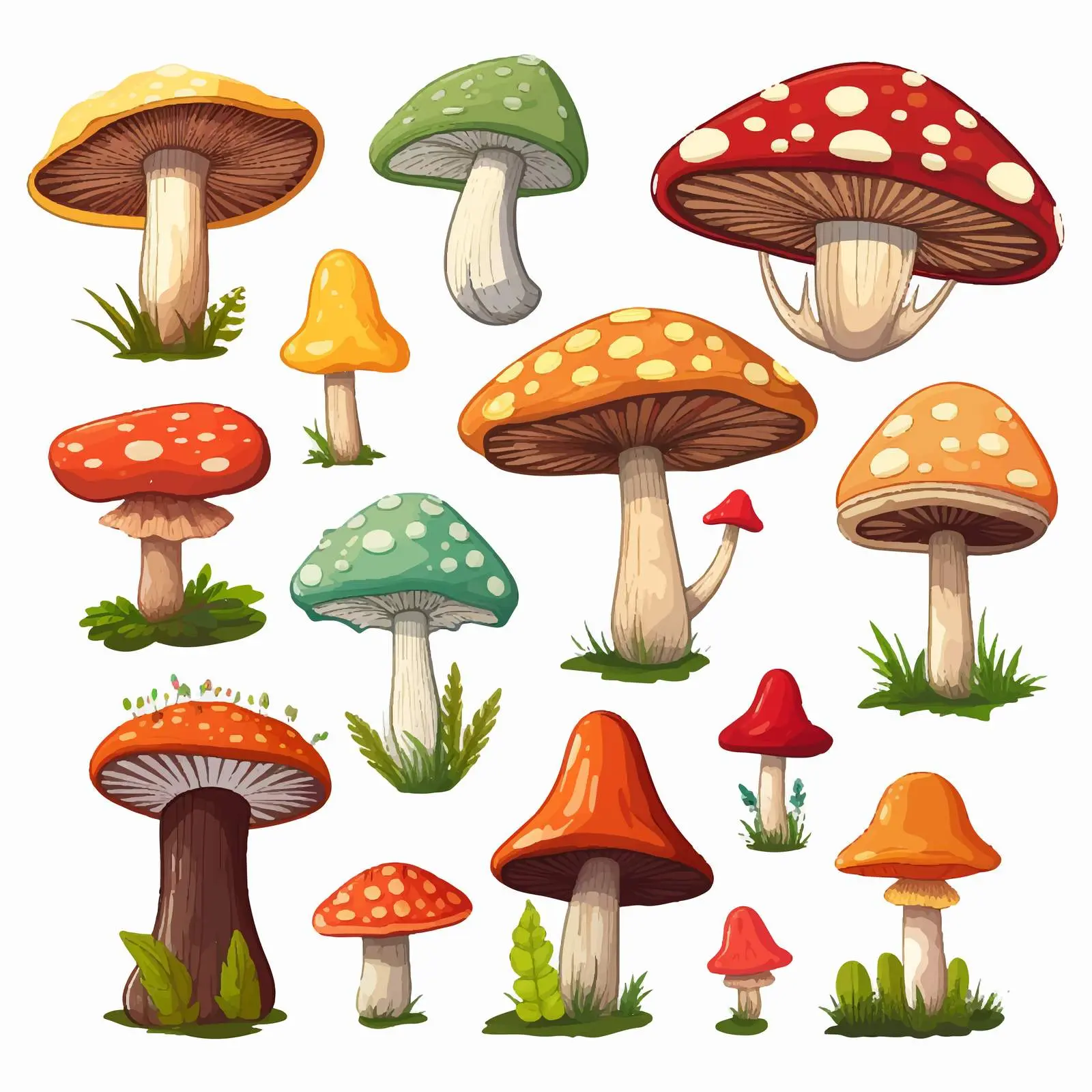 Types of Mushrooms Illustration on White Background — free download from Dotvec