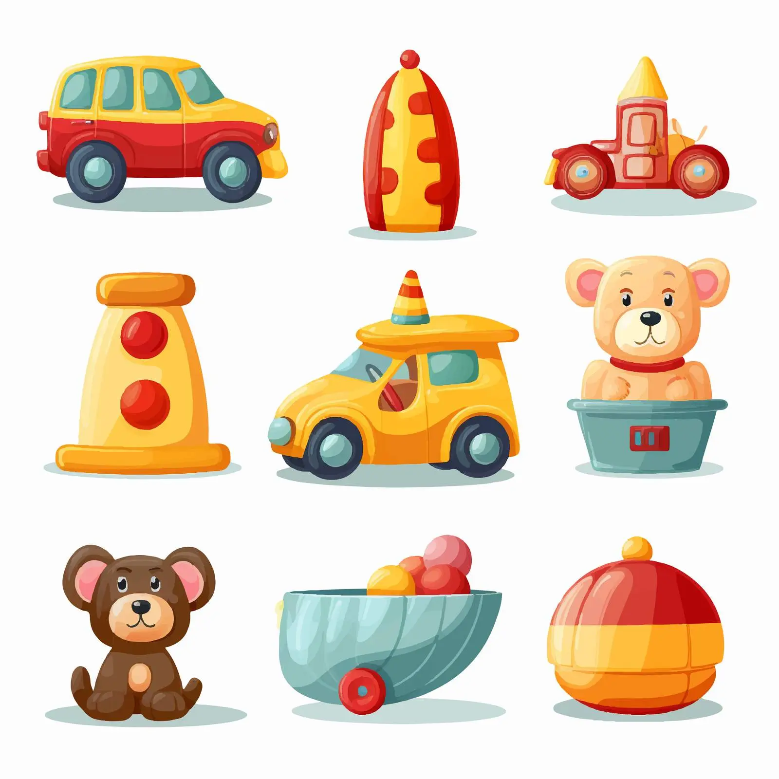 Variety of Toys on White Background Vector — free download from Dotvec