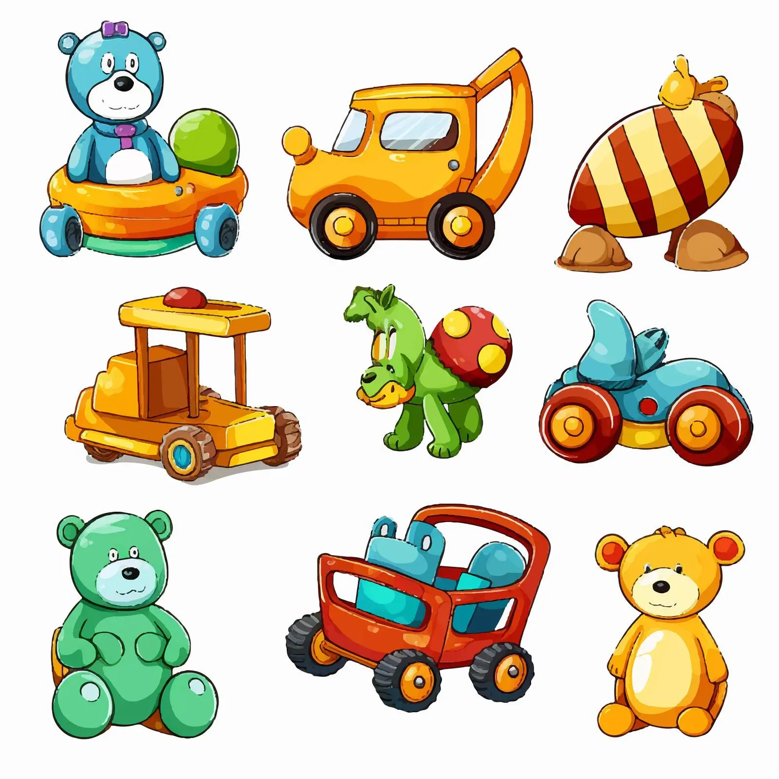 Vector Illustration of Colorful Toys on White Background — free download from Dotvec