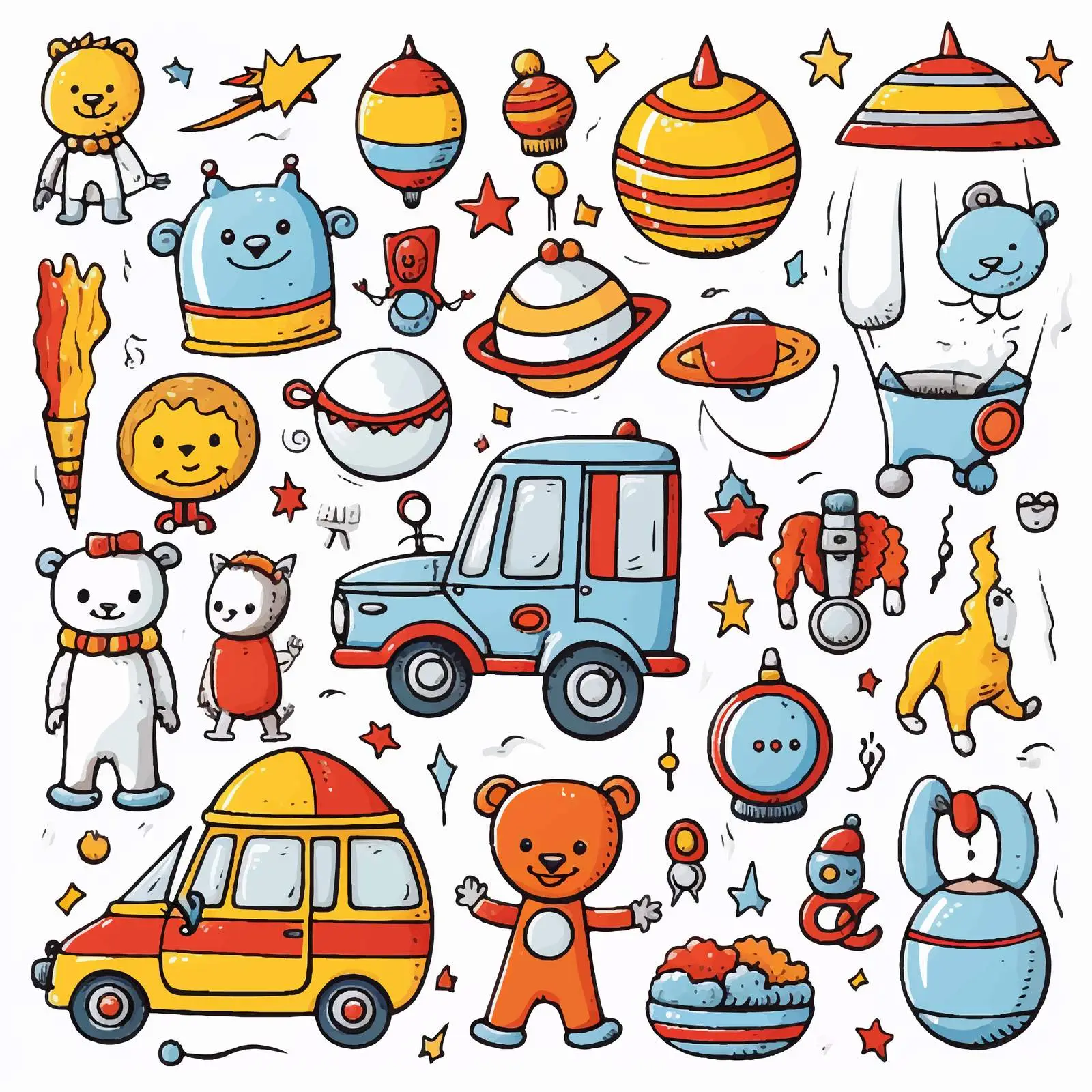 Doodle Toy Designs on White Background — free download from Dotvec