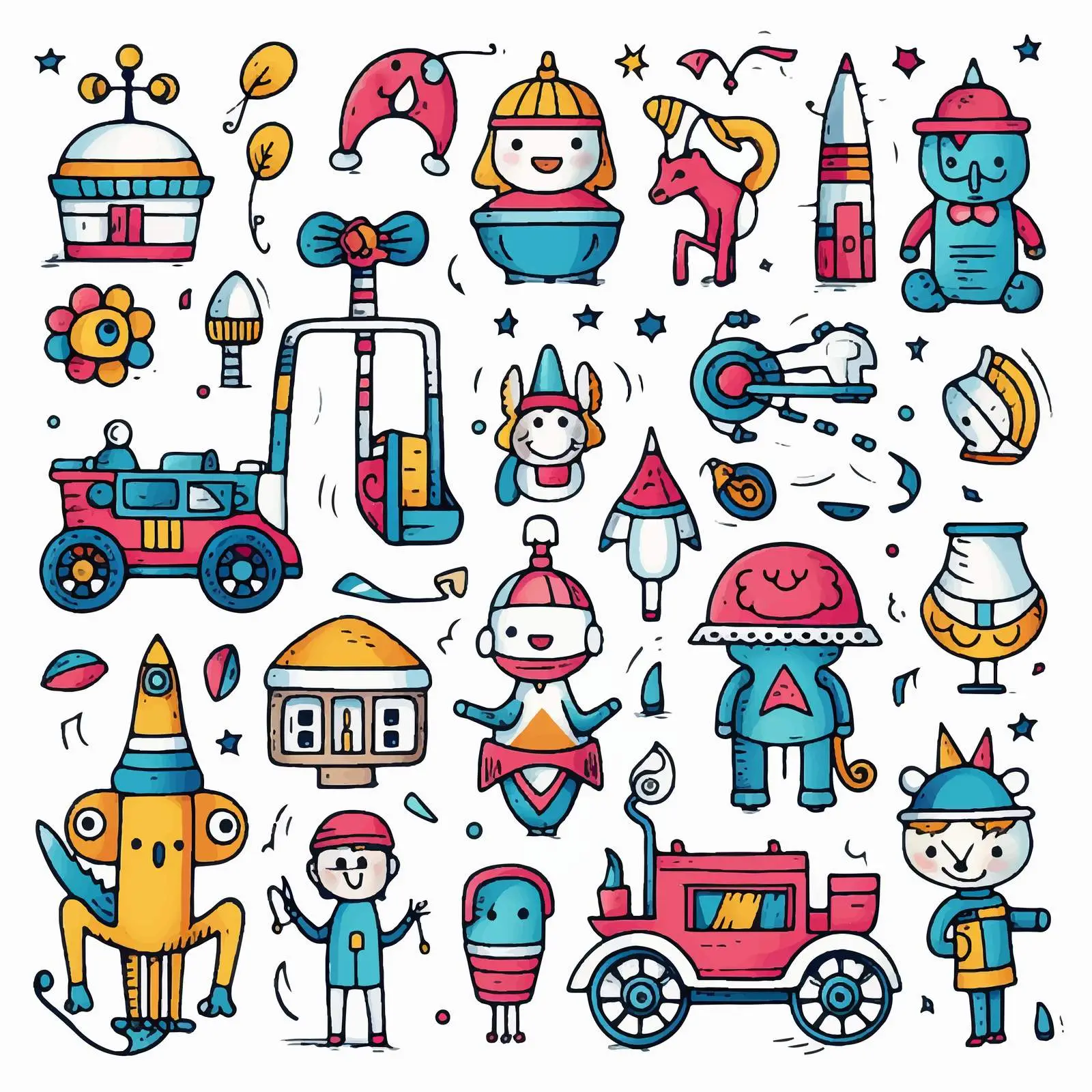 Doodle Toy Designs on White Background — free download from Dotvec