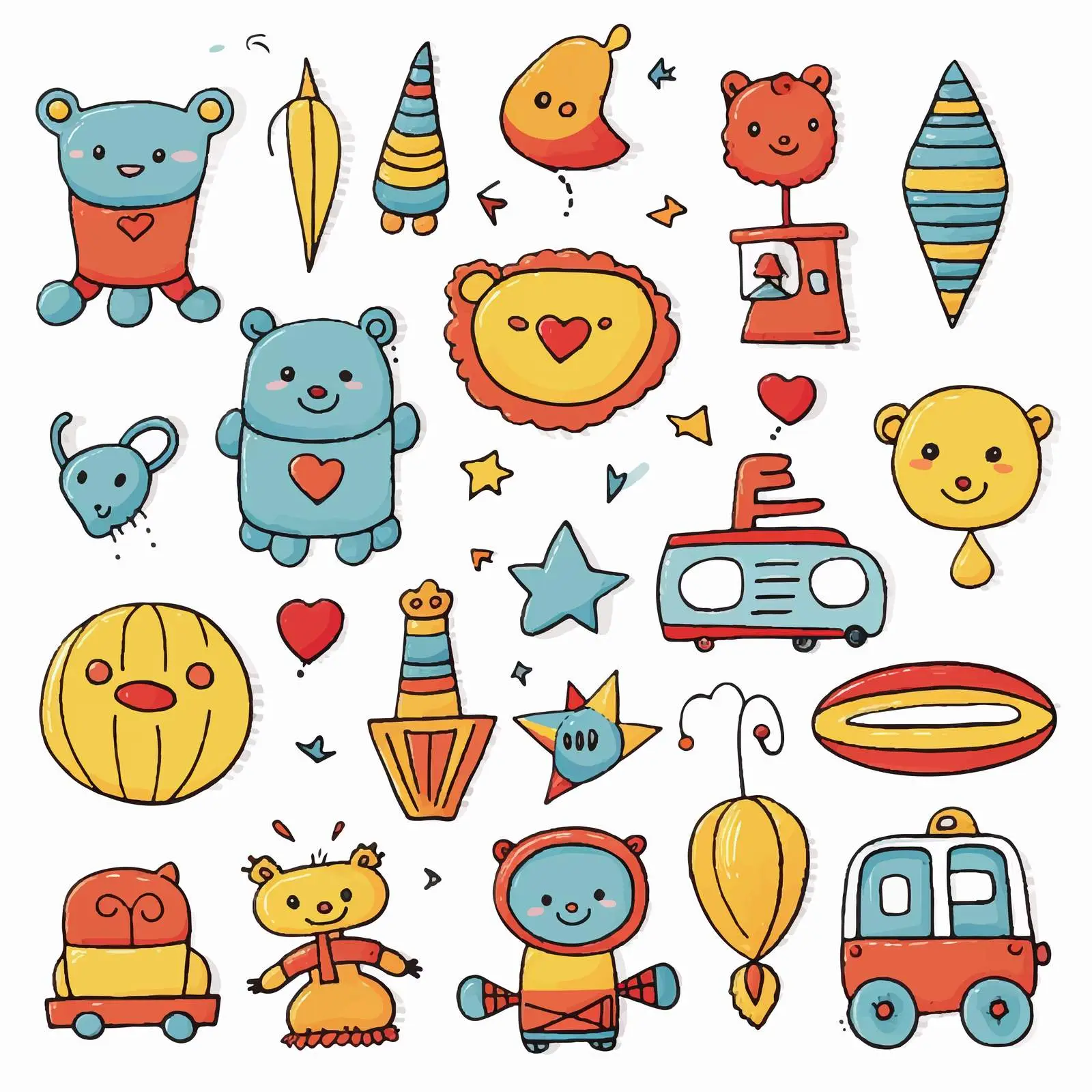 Doodle Toy Designs on White Background – free artistic doodles image from Dotvec