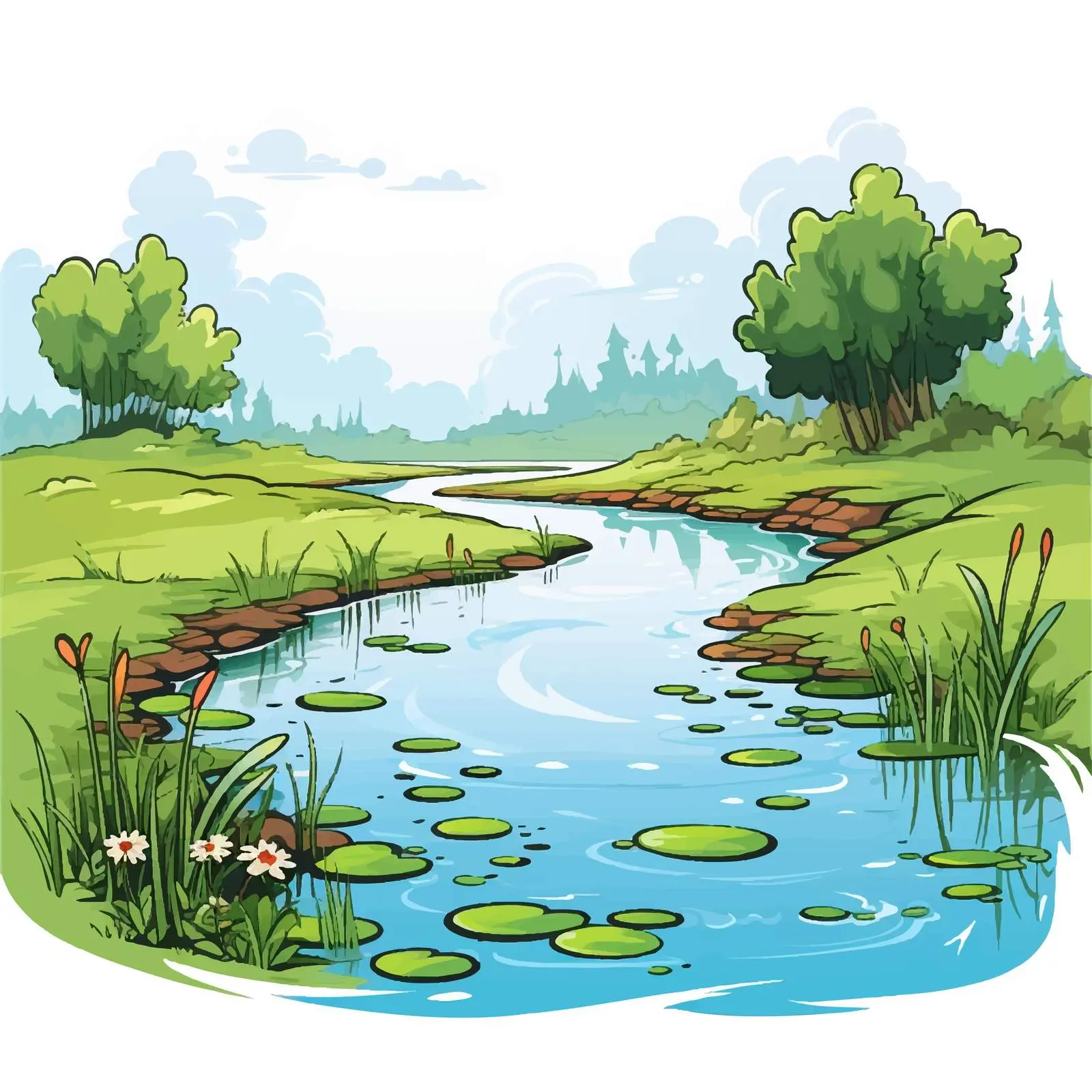 Pond Edge Cartoon Vector Illustration — free download from Dotvec