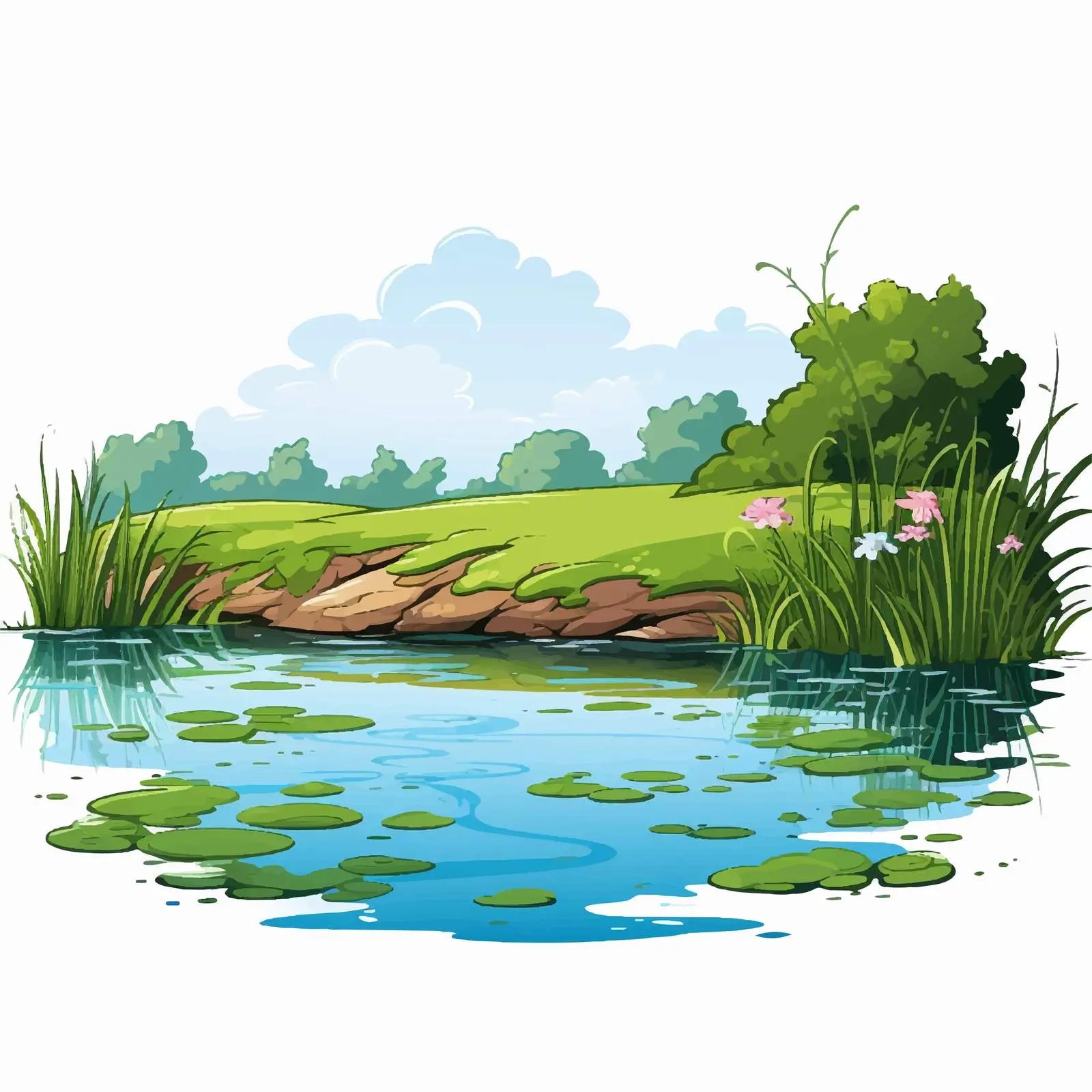 Edge of a Pond Cartoon Vector Illustration — free download from Dotvec
